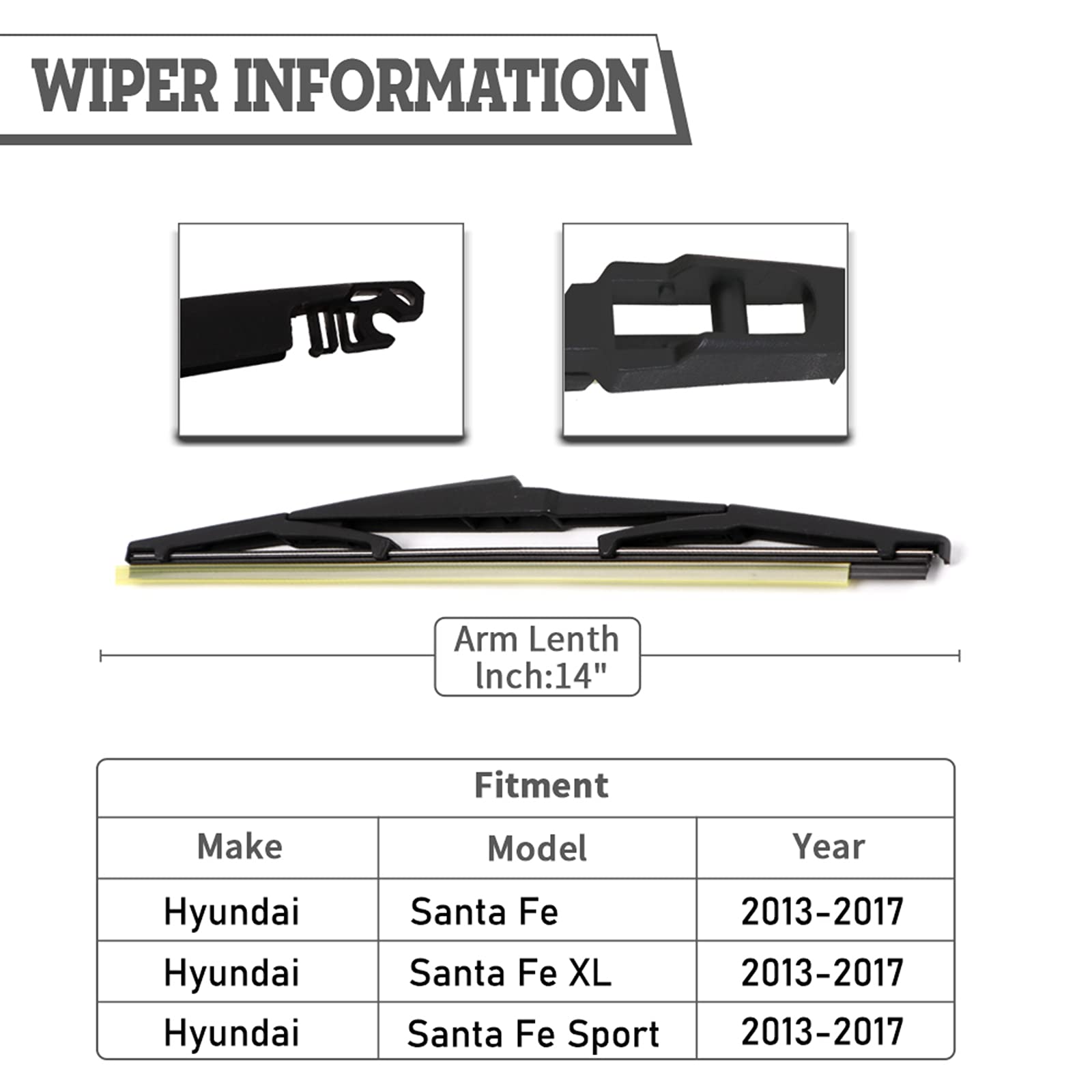 2-Pack Rear Wiper Blade Replacement Kit for Hyundai Santa Fe 2013-2017 & Kia Sedona 2015-2022 - OEM 98811B8000 - Perfect for Back Windshield Cleaning in Rainy Weather