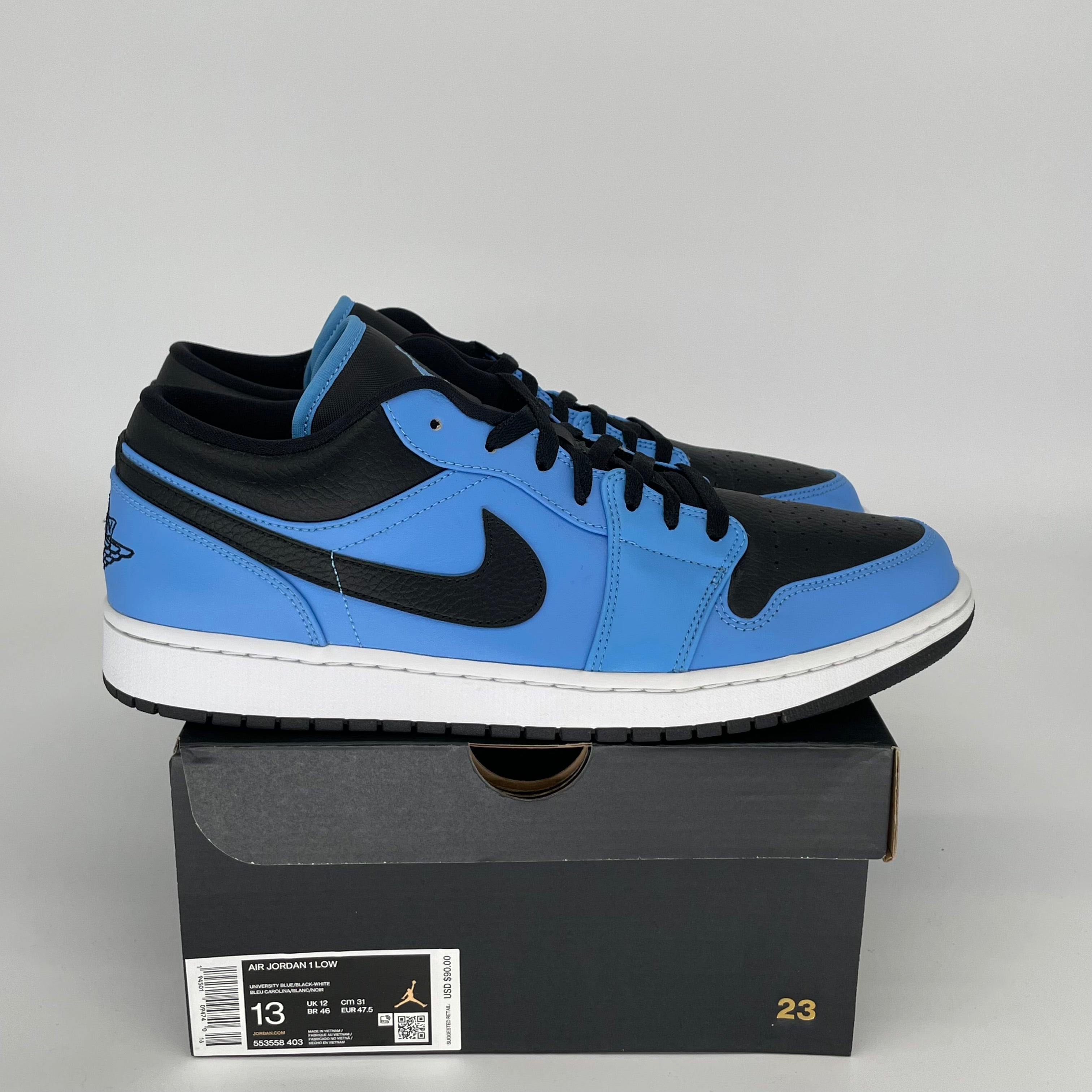 AIR JORDAN 1 LOW UNIVERSITY BLUE BLACK Men's Basketball Shoes Size 13 (553558-403) - Perfect for Casual Wear, Street Fashion & Sneaker Collectors