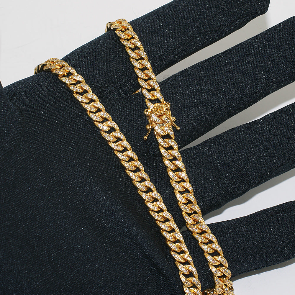 6mm Iced Out Miami Cuban Chain 18K Gold Plated Men's Hip Hop Jewelry - Perfect for Parties, Gifts & Streetwear Fashion
