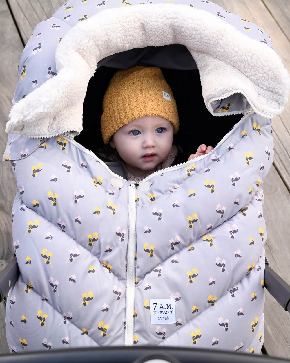 7 A.M. Car Seat Cocoon - Soft Sherpa Liner Cover with Benji Prints | Cozy Infant Car Seat Insert for Winter & Travel | Baby Shower Gift Idea