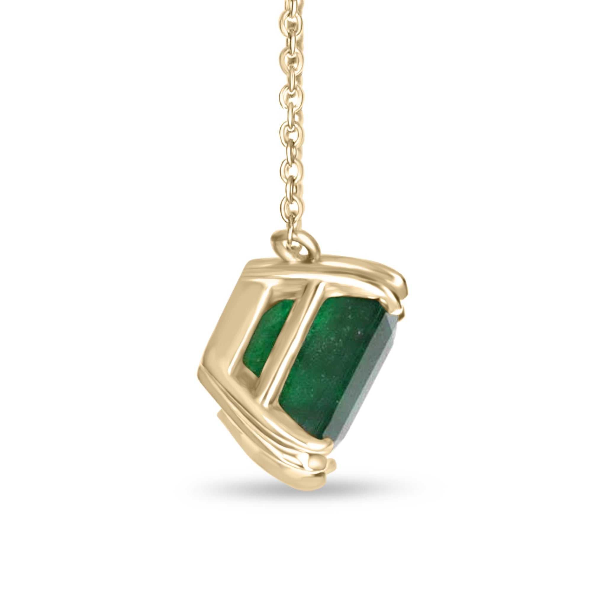 3.10 Carat Natural Dark Green Asscher Cut Solitaire Necklace in 14K Gold | Elegant Jewelry Gift for Women, Perfect for Weddings & Special Occasions