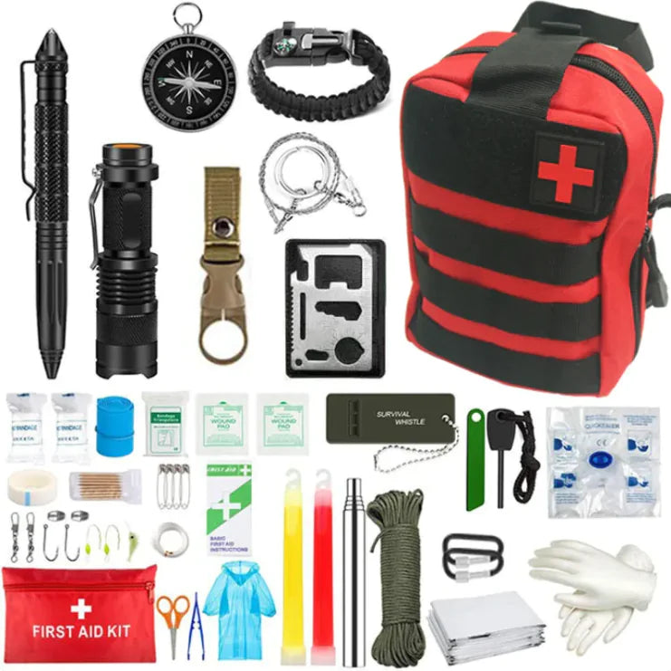 Emergency Survival First Aid Kit - 120-Piece Trauma Medical Supplies for Outdoor, Camping, Hiking & Disaster Preparedness - Compact & Portable for Car, Home & Travel Use