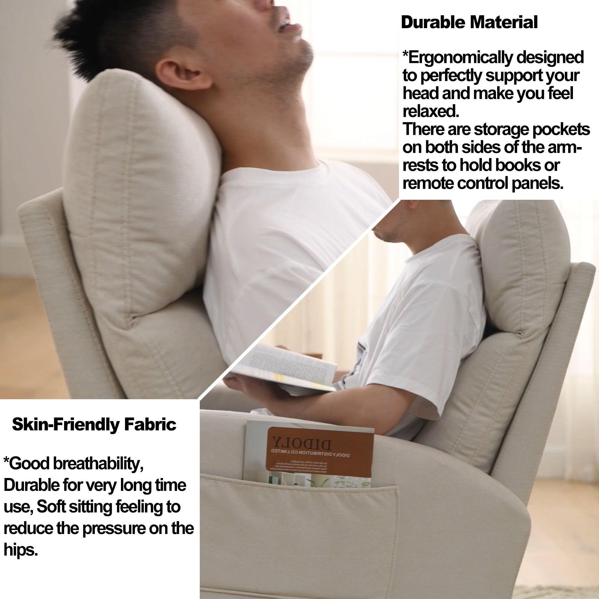 27.6W Modern Accent High Backrest Rocking Chair with Side Pockets - Comfortable Lounge Armchair for Living Room, Bedroom & Nursery - Perfect for Relaxing, Reading & Nursing