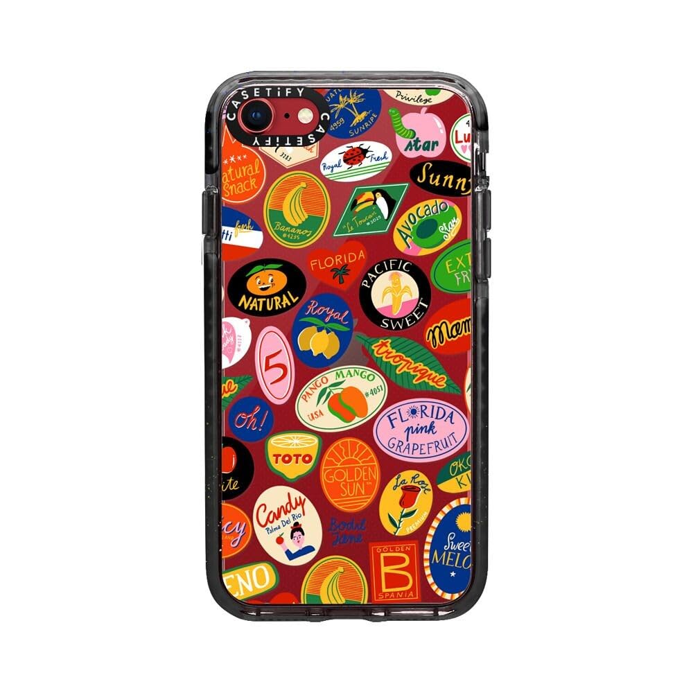 CASETiFY Impact Case for iPhone SE (2020/2022) & iPhone 7/8 - Durable Clear Black Phone Cover with Fruit Stickers - Perfect for Everyday Protection & Style