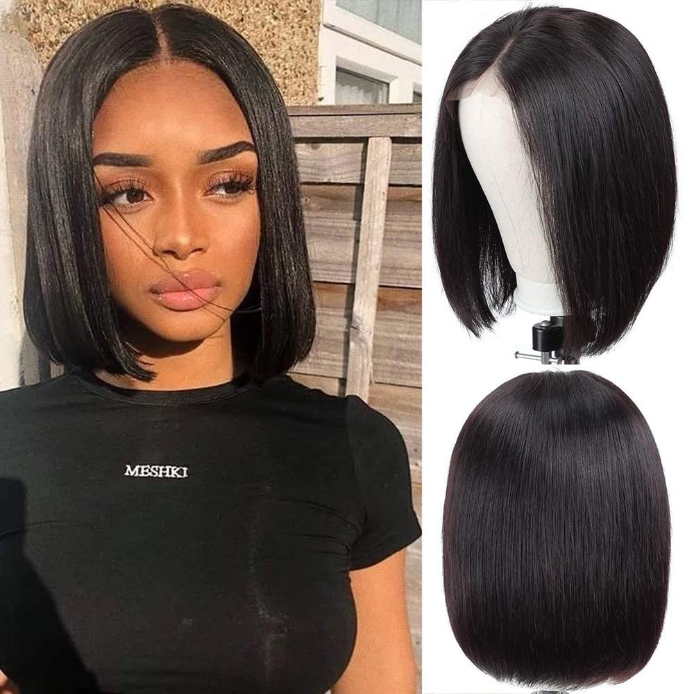 4x4 Lace Front Wigs Human Hair Short Bob - 12inch HD Straight Brazilian Virgin Hair Wigs 150% Density for Black Women | Perfect for Daily Wear, Parties & Special Occasions