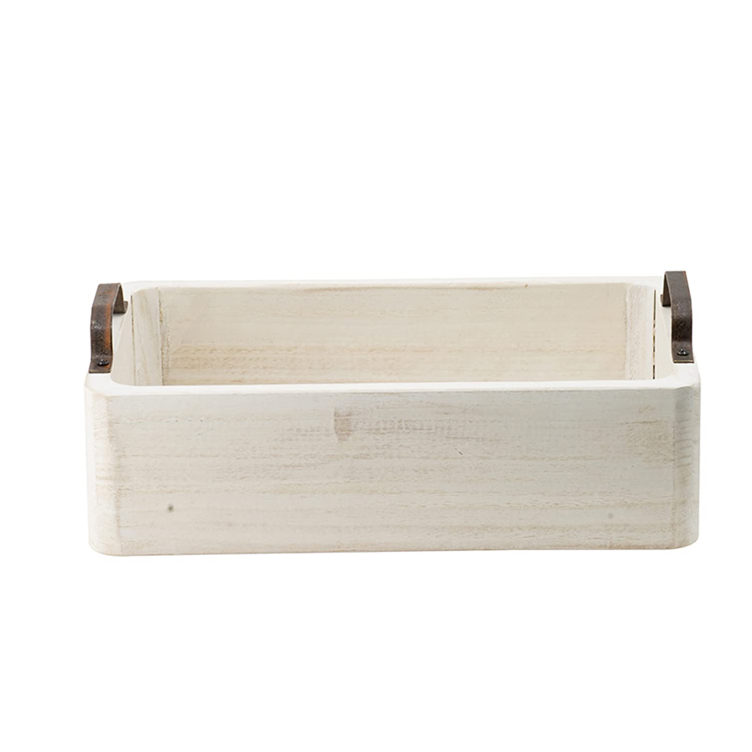A&B Home 5-Piece Interlocking Rectangular Paulownia Wood Nesting Trays with Metal Handles - White Wash & Brown Finish for Kitchen Organization, Bathroom Storage, and Home Decor