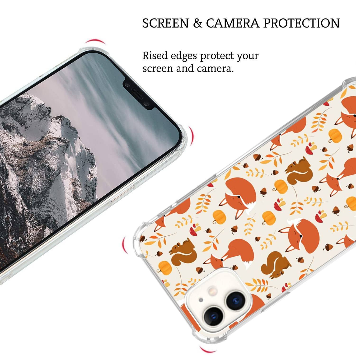 Autumn Leaves iPhone 12 Pro Max Case - Cute Fox & Squirrel Design Trendy TPU Bumper Cover for Women, Girls & Boys | Perfect for Fall Season, Outdoor Adventures & Daily Protection