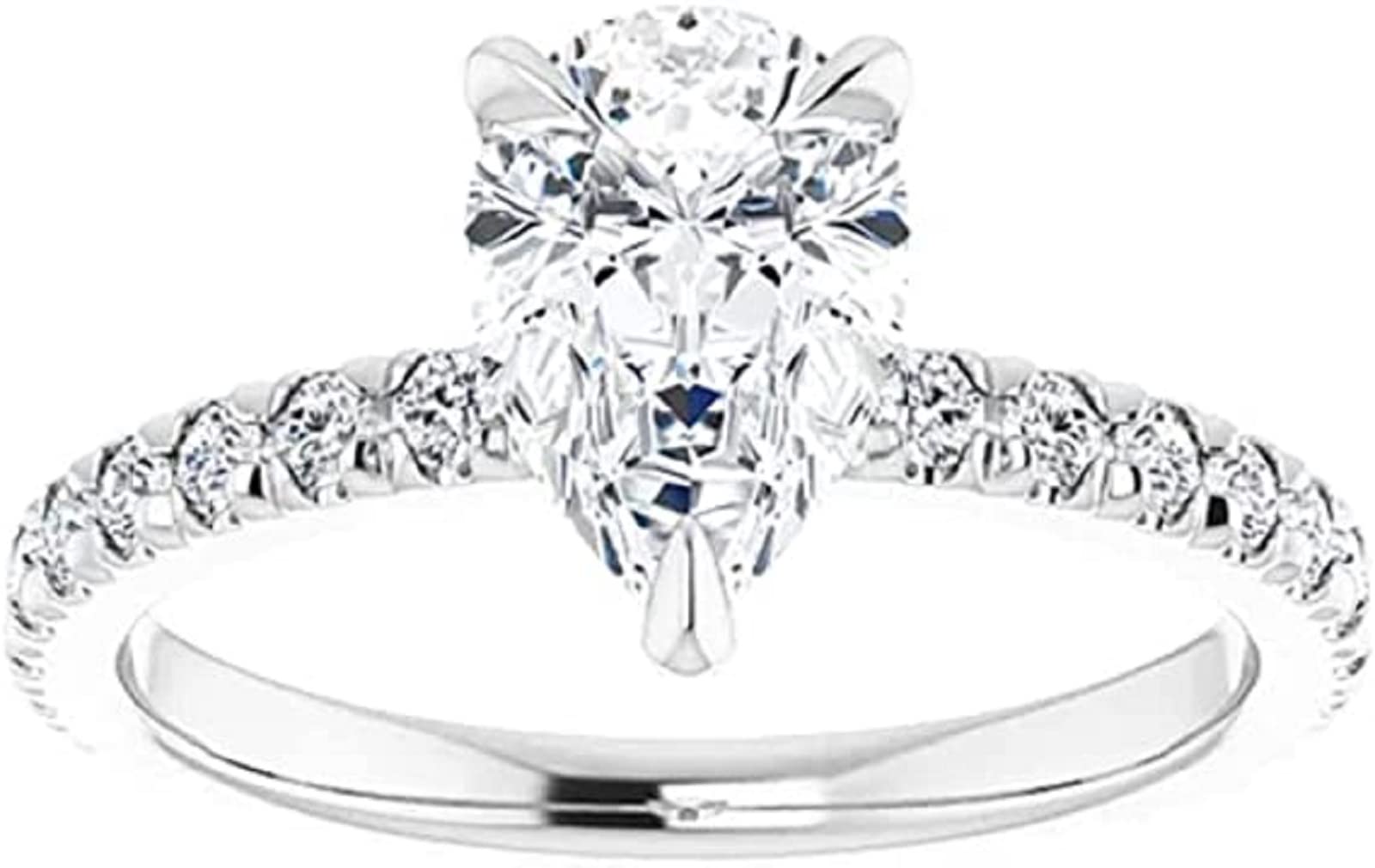 3.00CT Pear Cut Colorless Moissanite Engagement Ring - 925 Sterling Silver Wedding Band for Women, Bridal Proposal Jewelry Gift | Perfect for Daily Wear, Anniversaries & Special Occasions