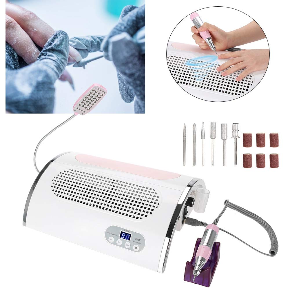 3 in 1 Nail Dryer Vacuum Cleaner with UV Curing, Dust Extraction Fan & LED Light - Professional Manicure Dust Collector Tool for Home & Salon Nail Art Design