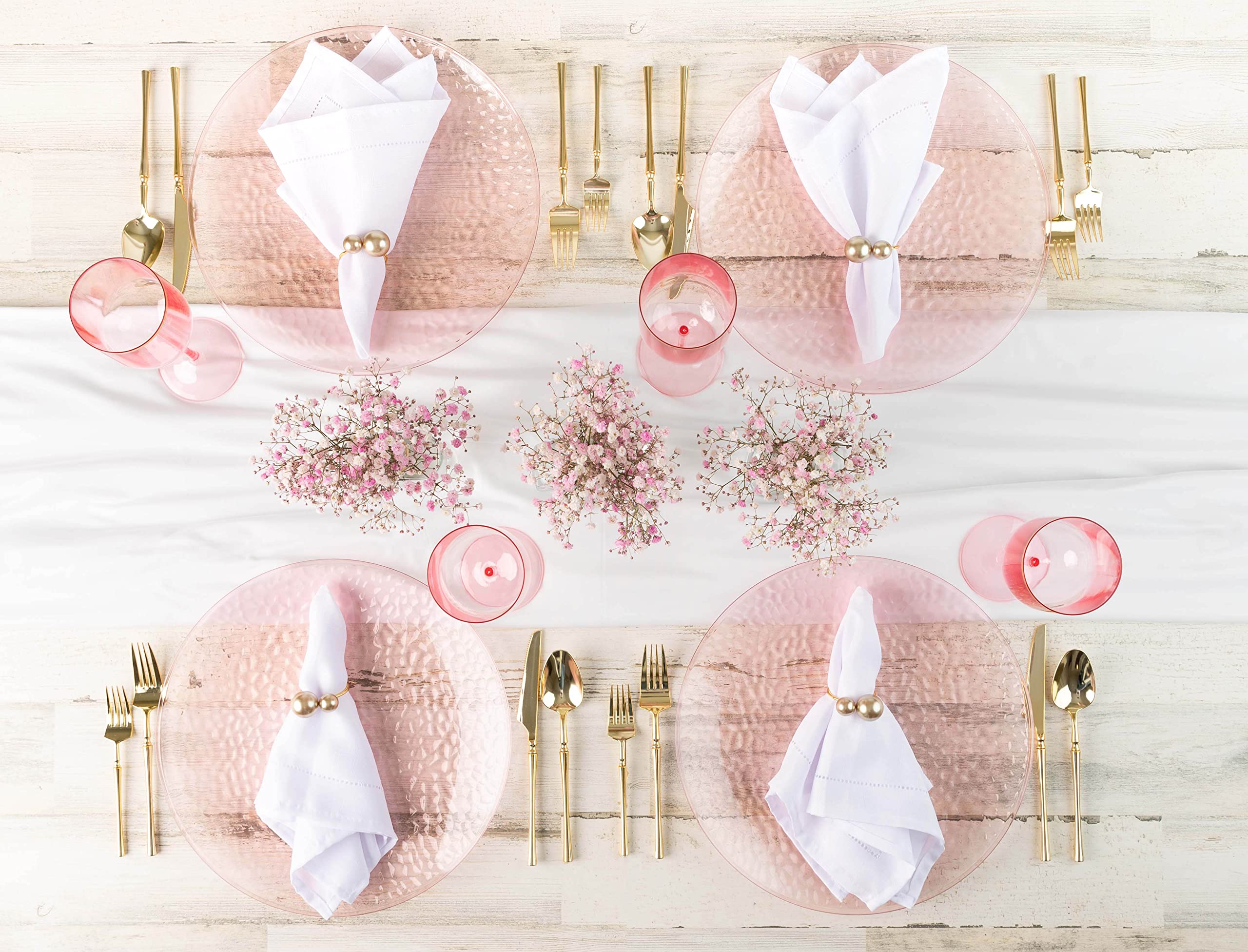 Elegant 12 oz Disposable Plastic Wine Goblets - Pink with Gold Rim, 30-Pack for Weddings, Outdoor Events, Poolside Parties & Home Entertaining | Stemmed Plastic Wine Glasses for Cocktails, Champagne & Beverages