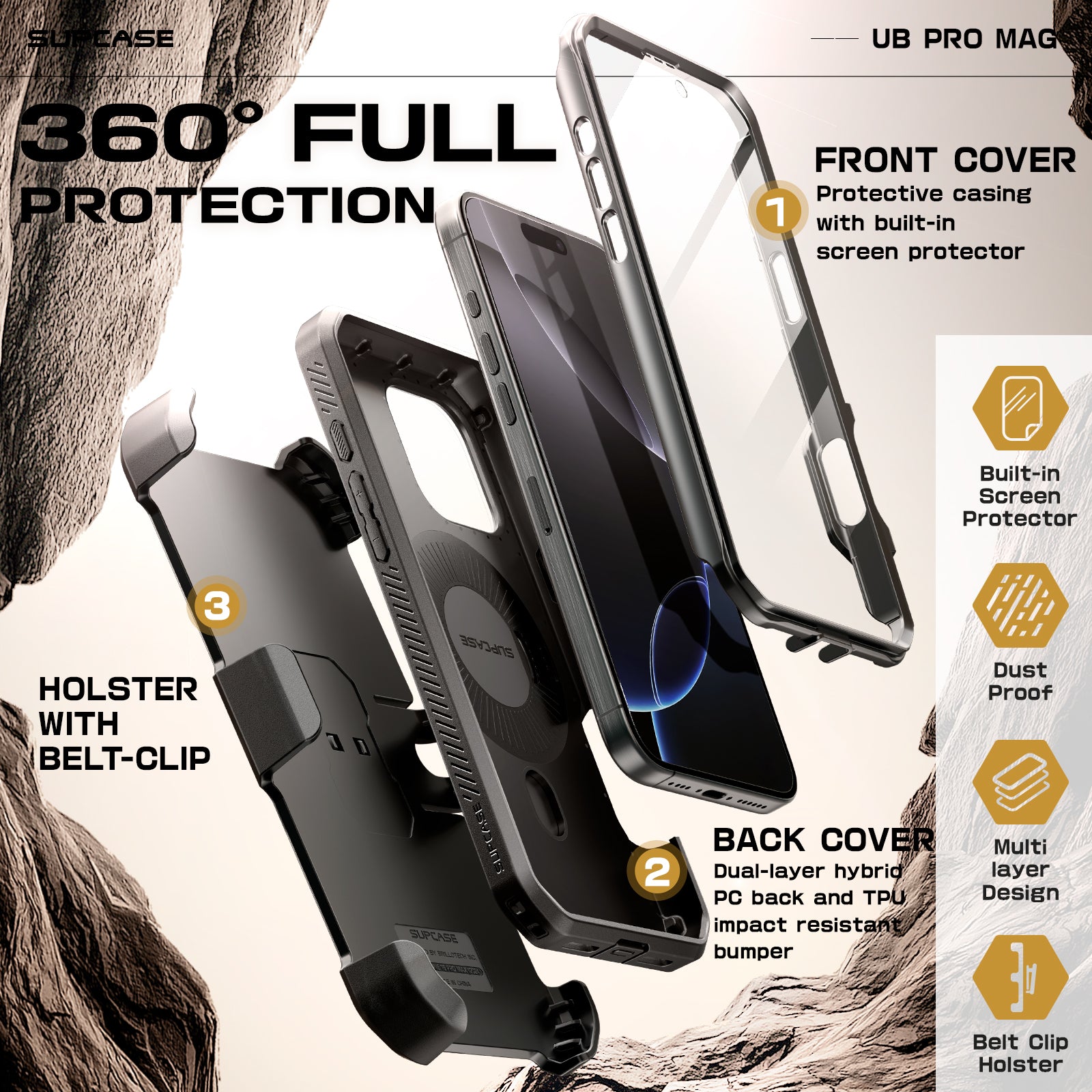 iPhone 16 Pro Max 6.9 Inch Unicorn Beetle PRO MAG Rugged MagSafe Case - Gun Metal | Shockproof Protective Cover with Magnetic Compatibility | Perfect for Outdoor Adventures & Daily Use