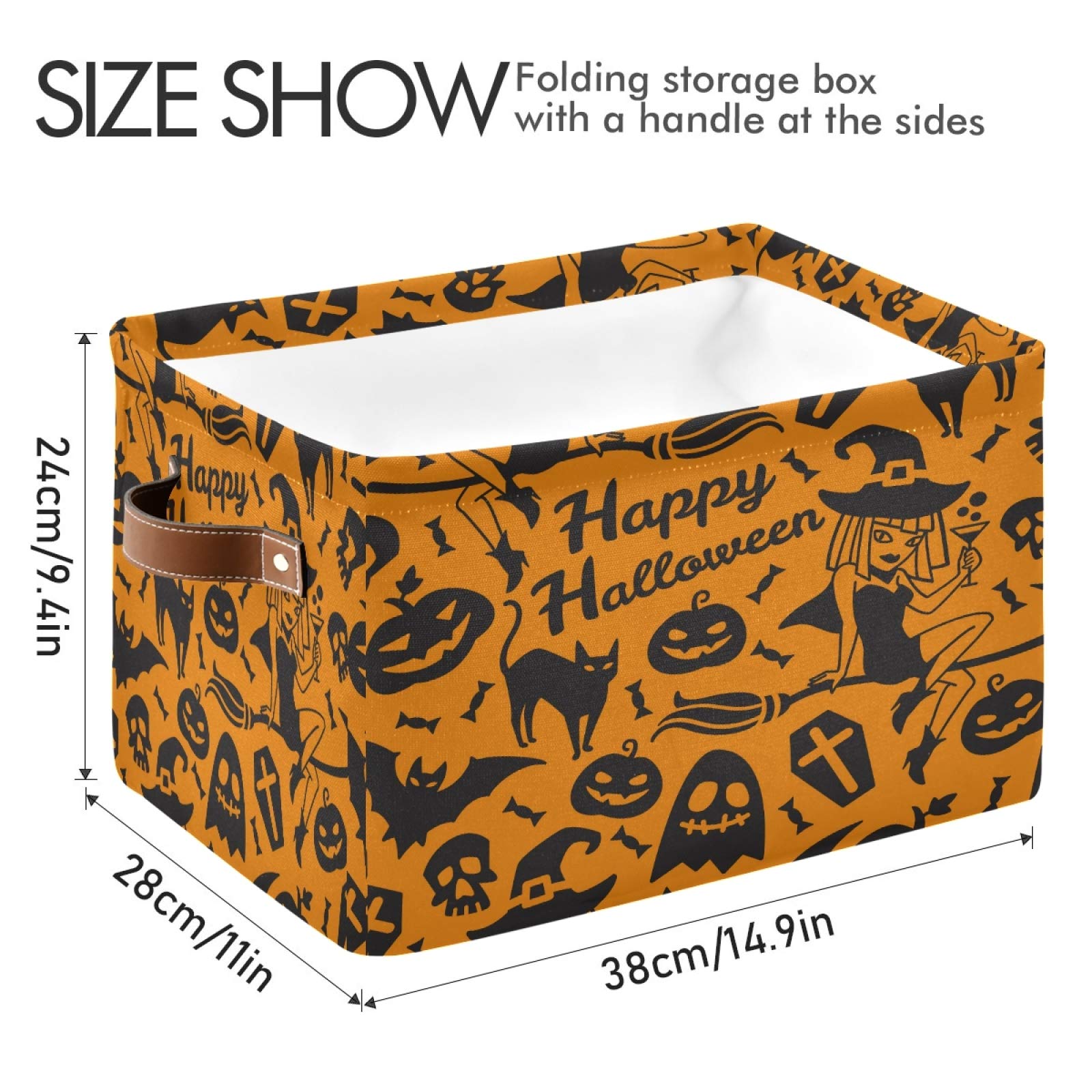 AUUXVA Halloween Pumpkin Witch Storage Basket - Durable Collapsible Canvas Organizer Bin with Handles for Toys, Office Supplies & Home Decor | Perfect for Bedroom Closet, Shelf Organization & Holiday Decor