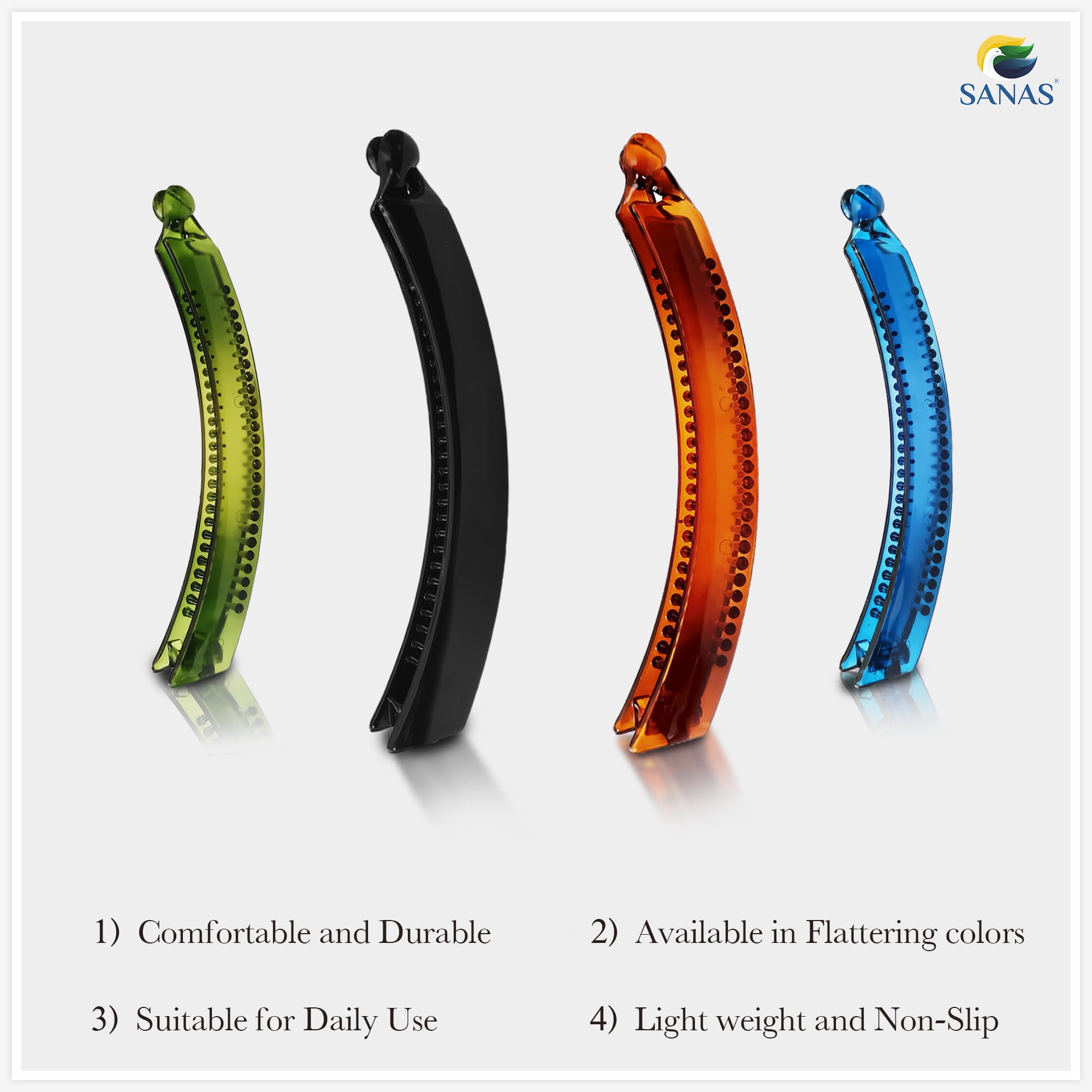 Sanas Medium Banana Hair Clip - 1Pc Self-Locking Acrylic Glossy Finish Large Hair Clips for Women & Girls, Non-Metal Hair Clutchers, Daily Use, Multicolor - Perfect for School, Work, and Casual Styling