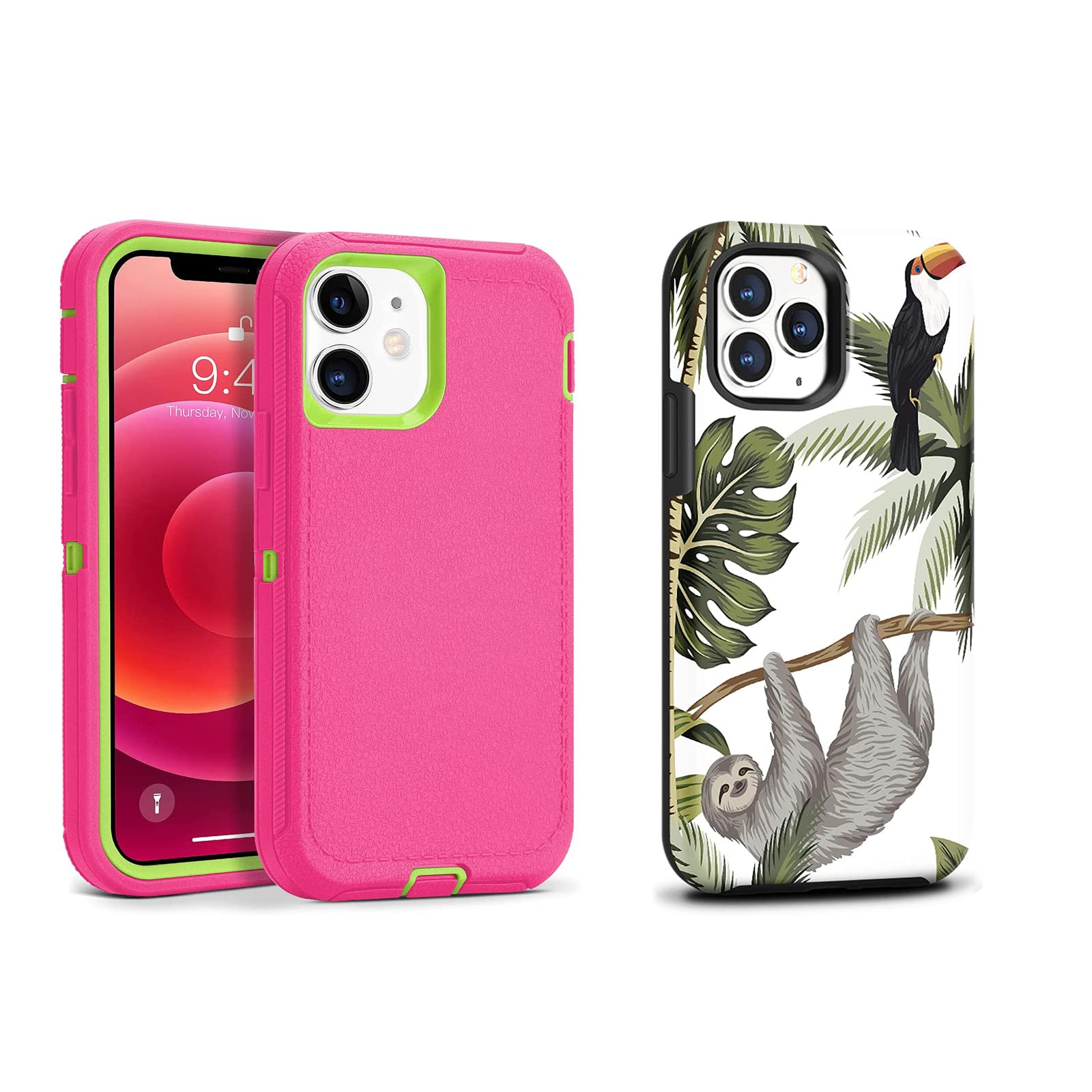 CAFEWICH iPhone 12/12 Pro Defender Case with Folivora Cover - Shockproof Protective Phone Case for Women in Pink | Perfect for Work, Travel & Everyday Use