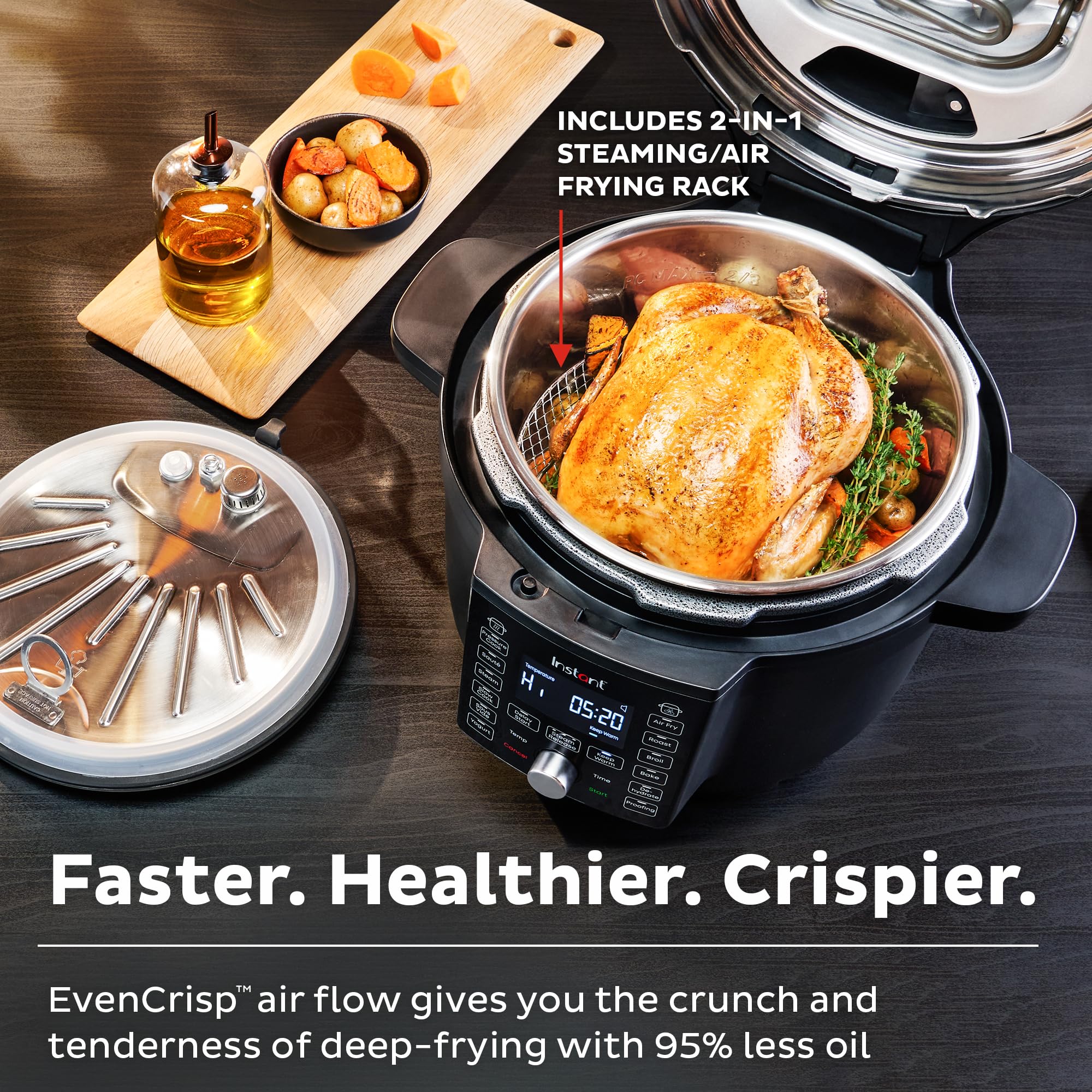Instant Pot Duo Crisp Ultimate Lid - 13-in-1 Multi-Cooker with Air Fryer & Pressure Cooker Functions | Sauté, Slow Cook, Bake, Steam, Roast, Dehydrate, Sous Vide & More | 6.5 Quart Black | Includes Smart App with 800+ Recipes | Perfect for Family Dinners, Meal Prep & Healthy Cooking