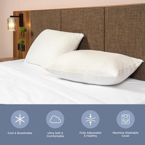 2 Pack King Size Shredded Memory Foam Pillows - Cooling Gel Infused Bed Pillows for Side & Back Sleepers, Medium Firm Support with Washable Removable Cover - Perfect for Hot Sleepers & Neck Pain Relief