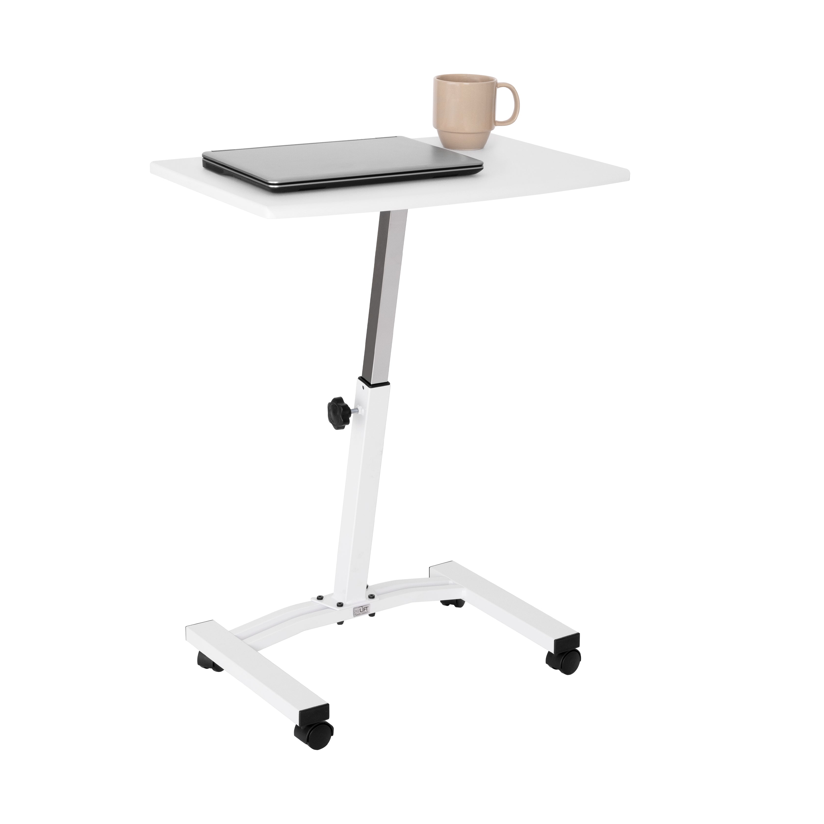 AirLIFT® Mobile Laptop Standing Desk Cart - Adjustable Height Rolling Workstation with Wheels for Office, Home & Classroom Use - White