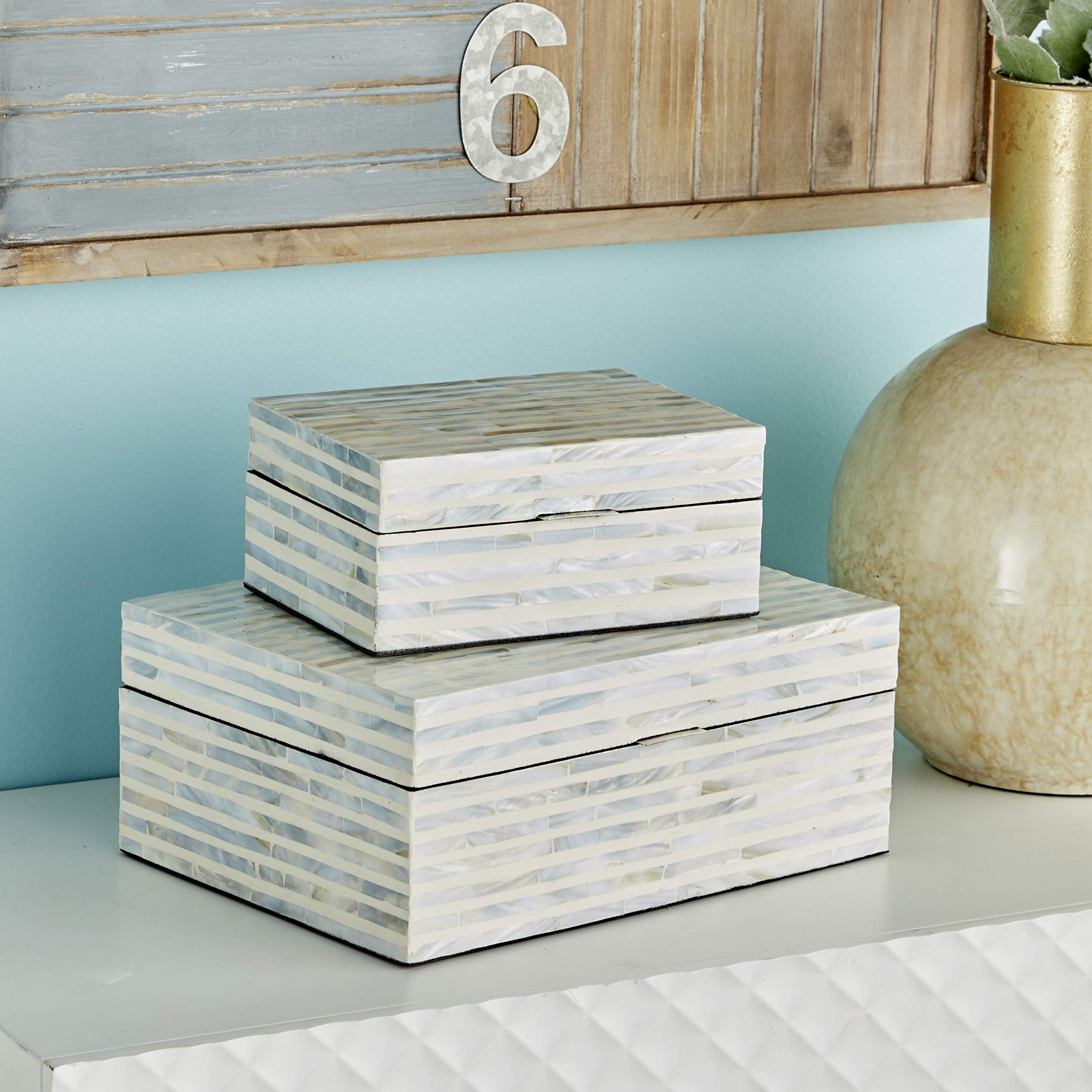 Deco 79 Mother of Pearl Shell Handmade Decorative Storage Box Set of 2 - 12