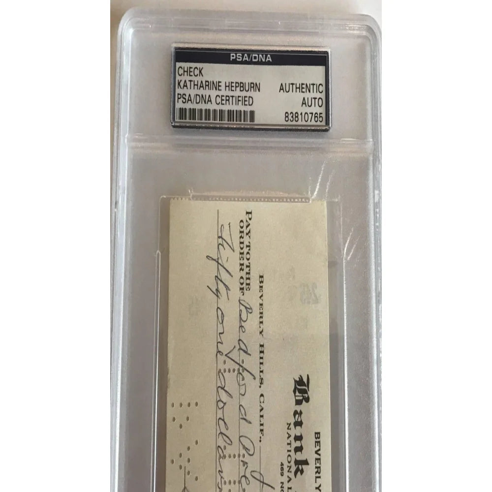 Authentic Katharine Hepburn Signed Check with PSA/DNA COA - Rare Philadelphia Story Movie Memorabilia - Perfect for Film Collectors & Classic Hollywood Fans