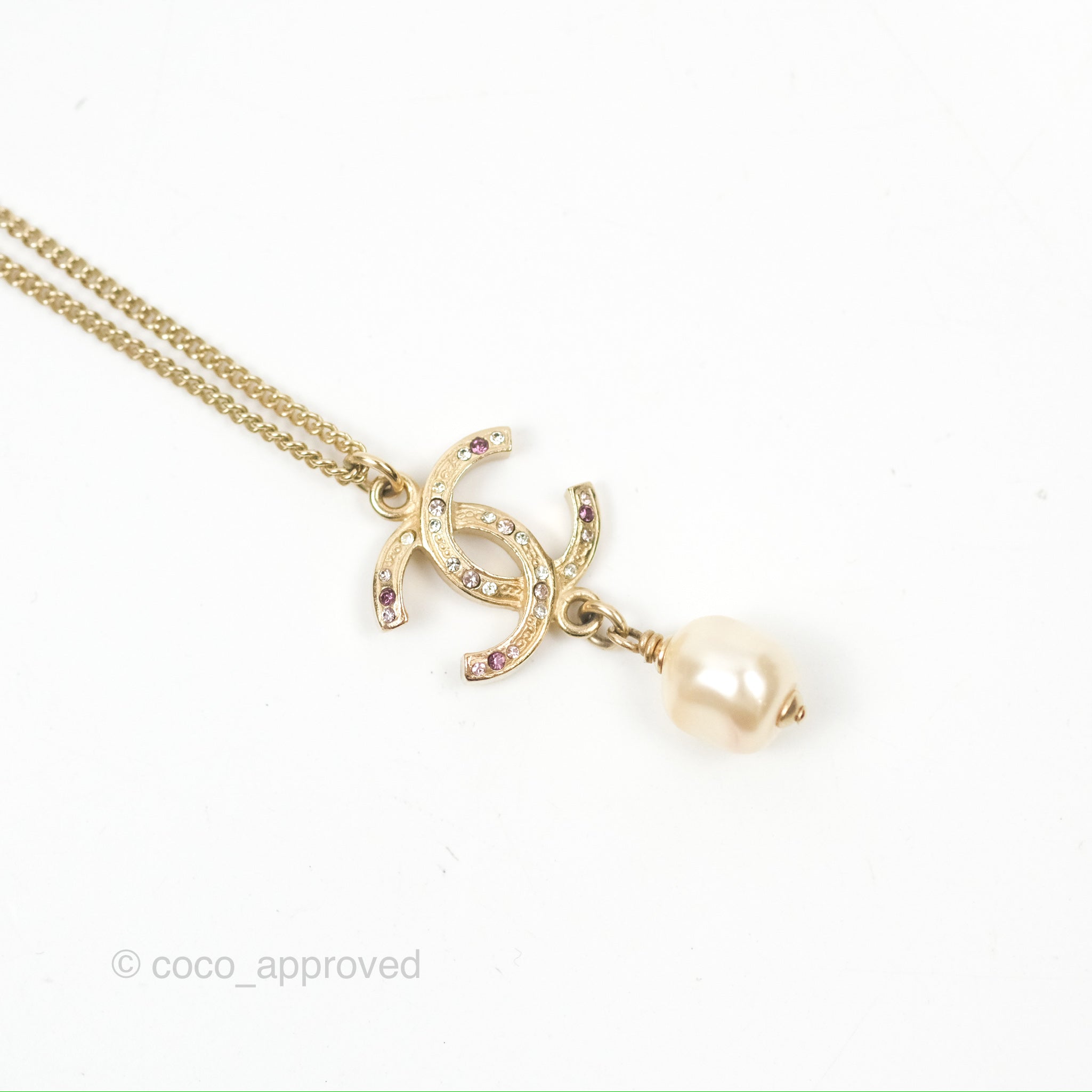 Chanel CC Crystal Pearl Drop Pendant Necklace - Gold Tone Fashion Jewelry for Women | Perfect for Parties, Weddings & Special Occasions