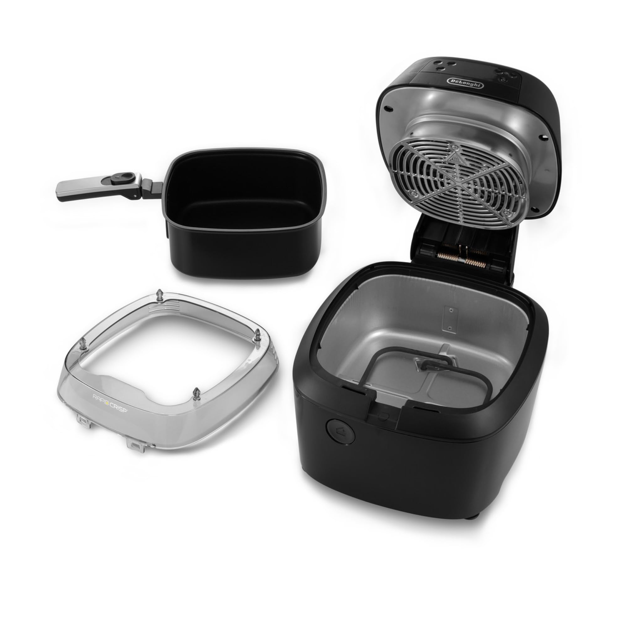 De'Longhi Rapid Crisp 5-Quart Air Fryer - 1700W XL Cooker for Fries, Chips, Roasts & Baking - 5 Preset Functions with Pizza Setting for 20% Faster Cooking - Nonstick & Easy Clean with 360° View - Perfect for Family Meals & Quick Snacks - Model FH2394 in Black