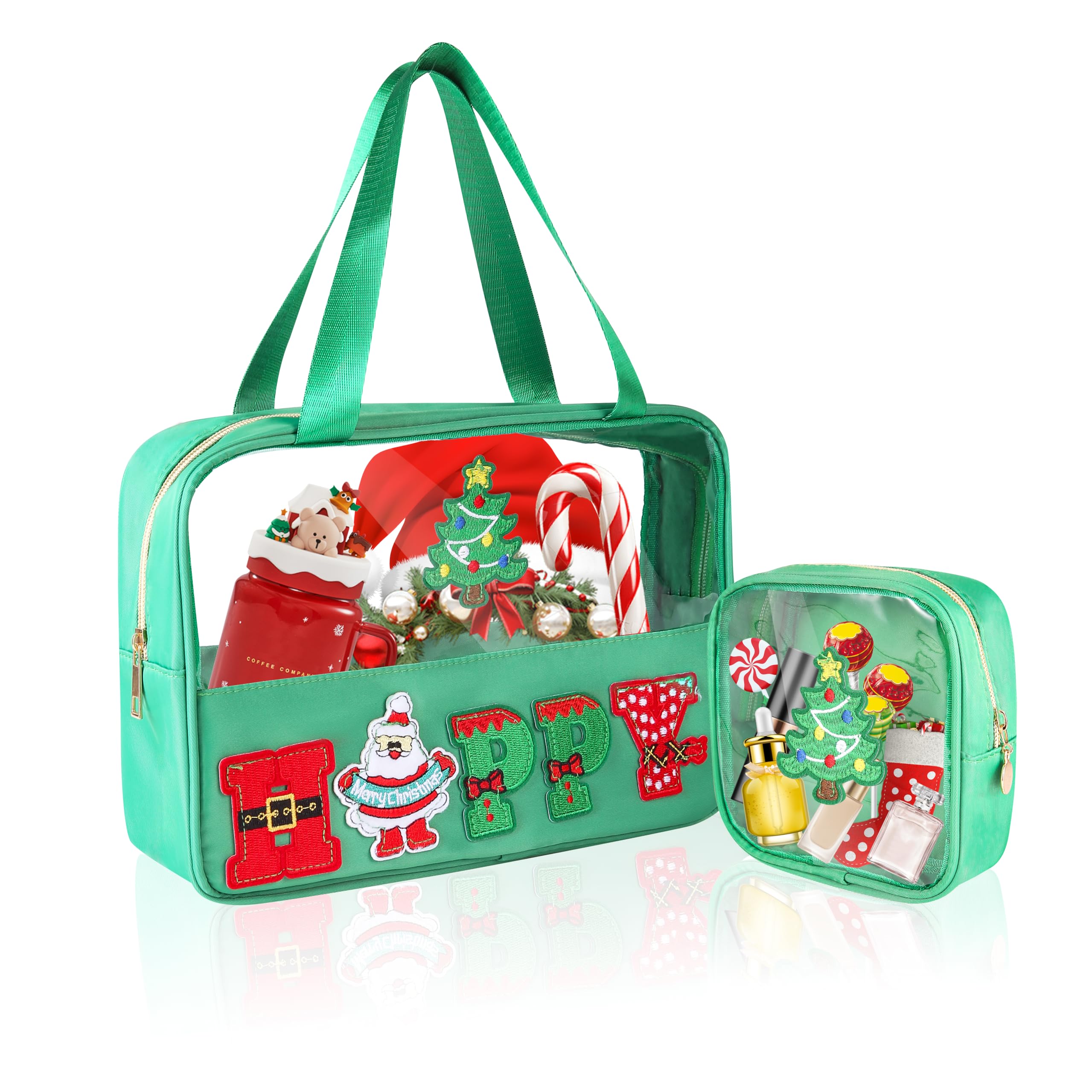 2 Pcs Christmas Makeup & Snack Bags with Zipper - Waterproof Clear Travel Toiletry Storage for Women | Holiday Gifts & Travel Essentials