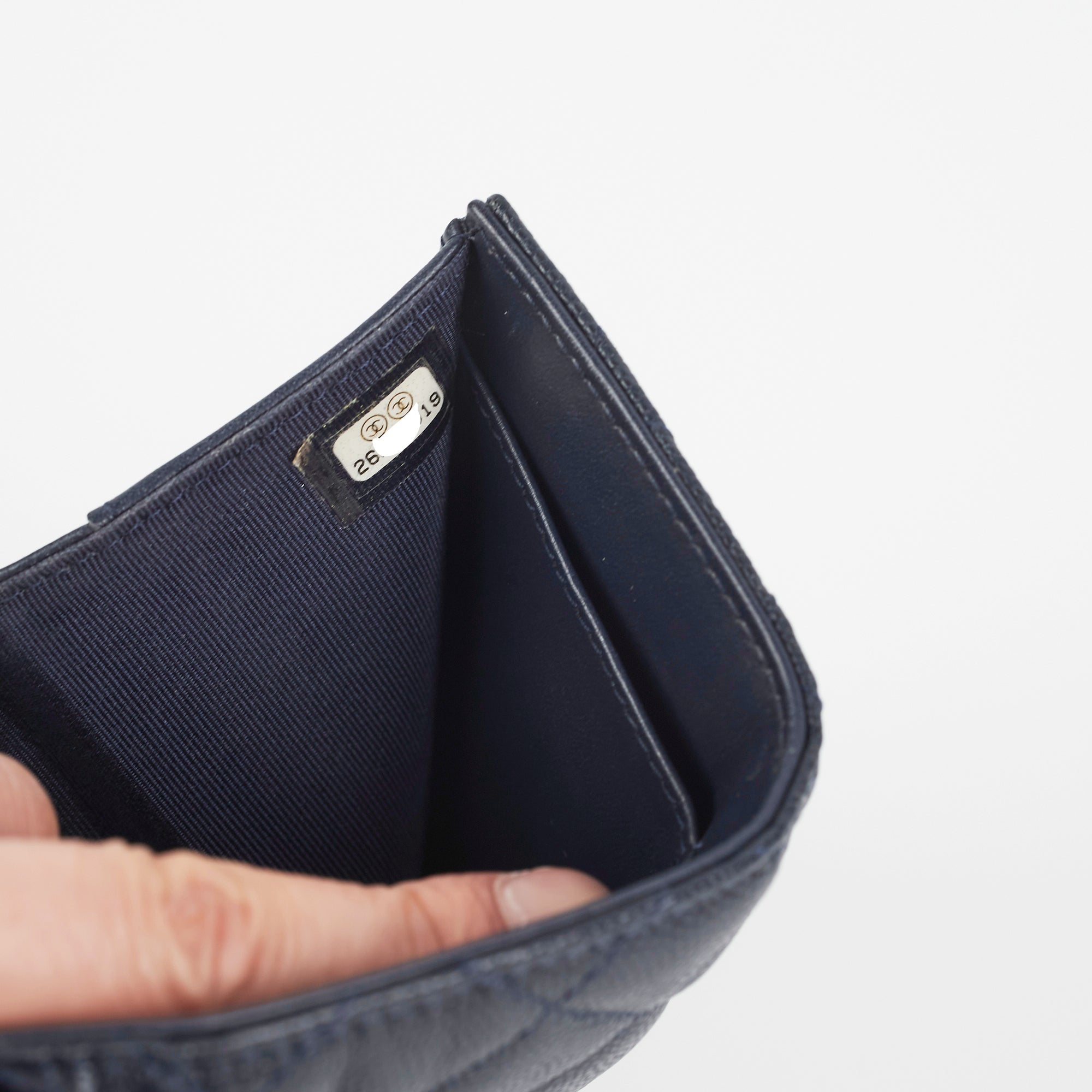 Chanel Caviar Leather Compact Wallet in Navy Blue - Perfect for Everyday Use & Luxury Gift Giving