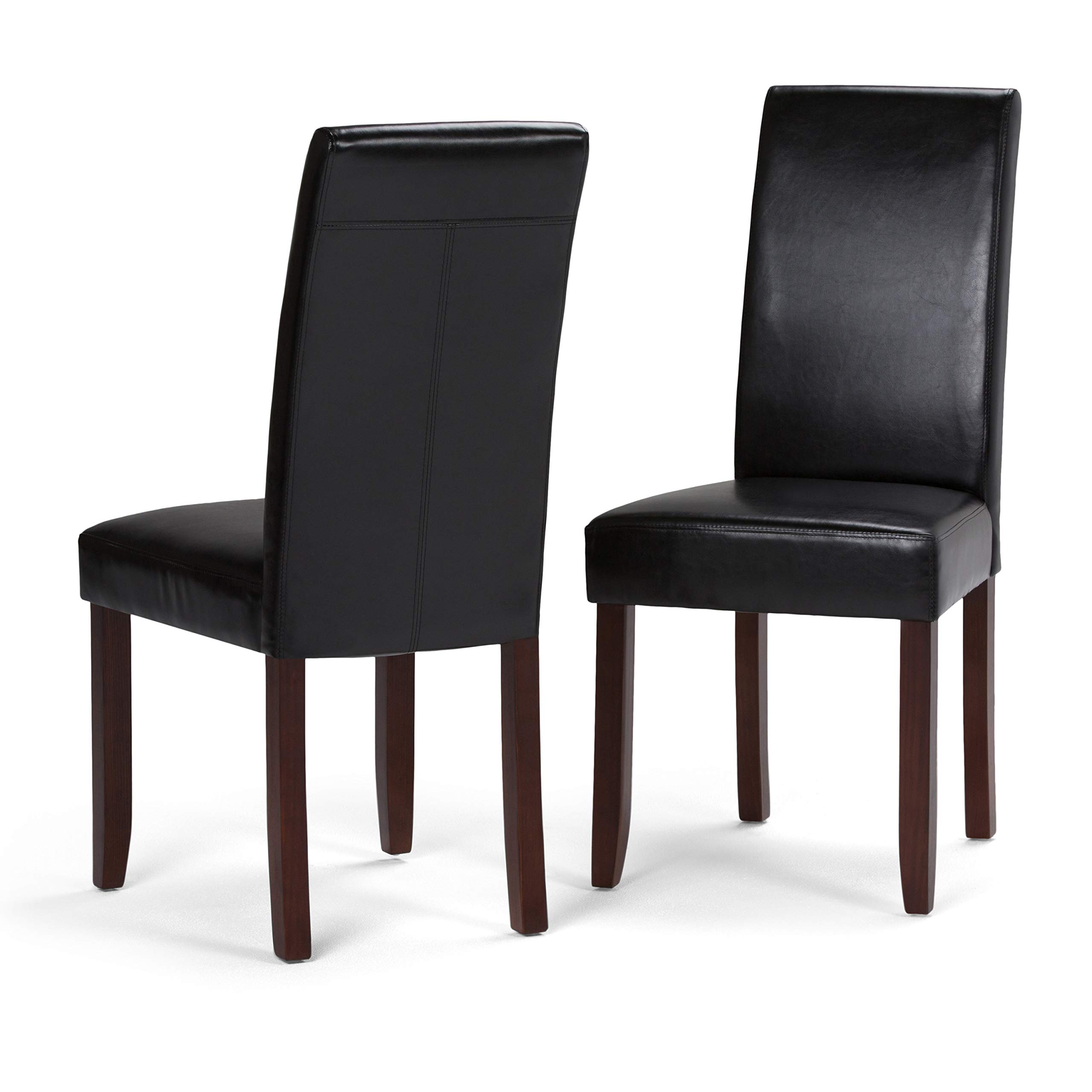 SIMPLIHOME Acadian Parson Dining Chairs (Set of 2) - Midnight Black Faux Leather & Solid Wood Square Upholstered Chairs for Dining Room | Modern Contemporary Style | Perfect for Home, Restaurant, and Office Use