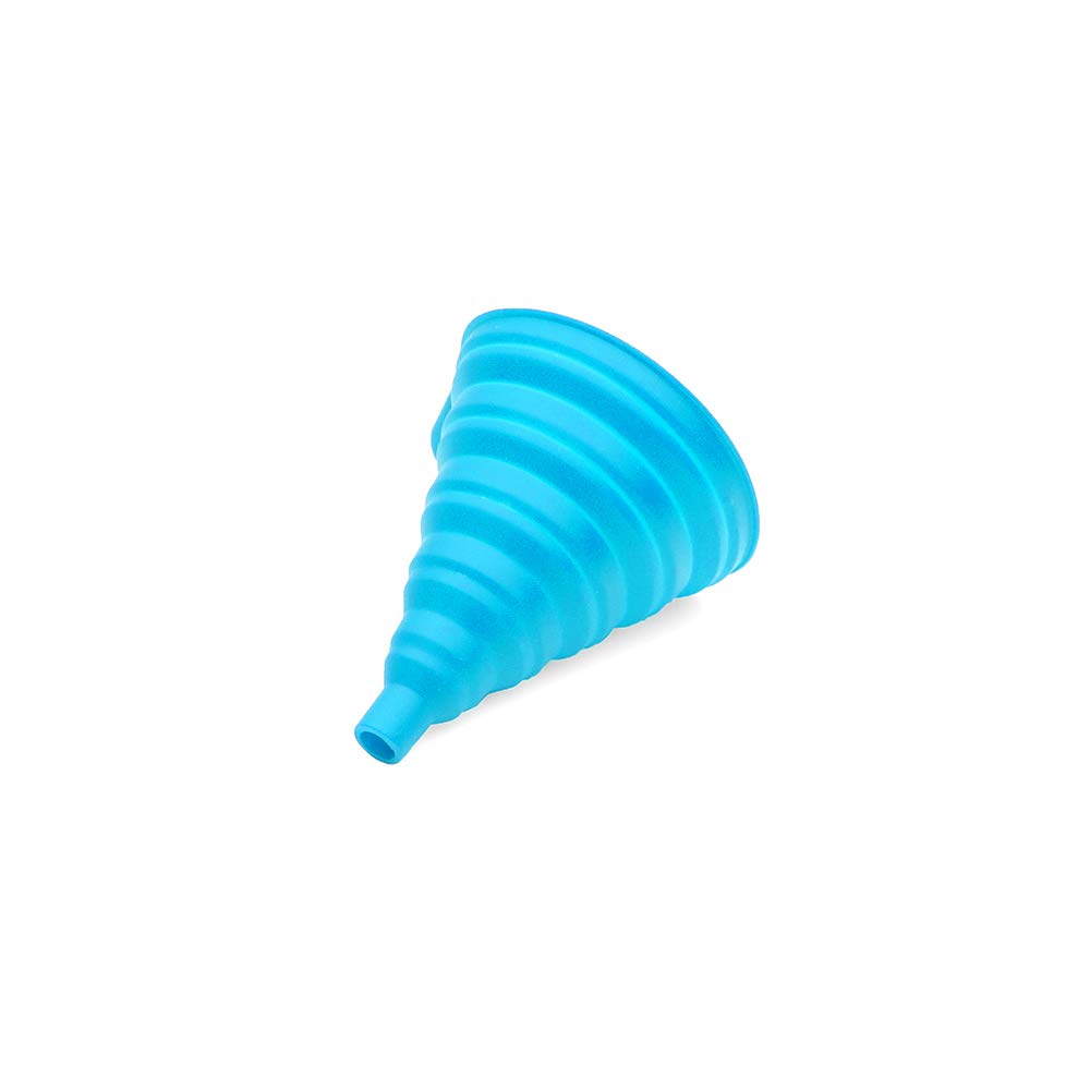 MOTO4U Universal Silicone Collapsible Fuel Funnel - Foldable Oil Funnel for Gas, Diesel & Liquids - Space Saving Blue Funnel for Car, Motorcycle, Boat & Home Use