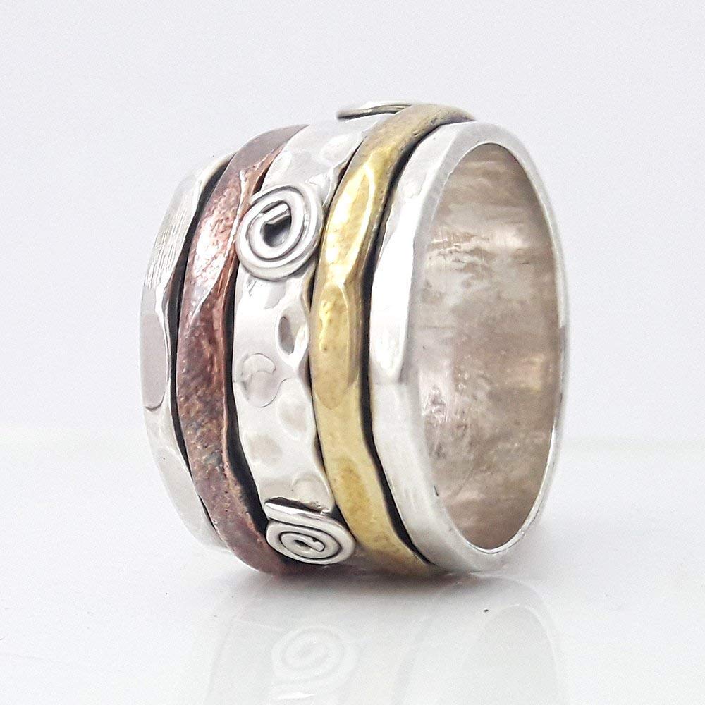 Hammered Wire Ring for Women - Boho Sterling Silver Anti Anxiety Worry Ring - Textured Spinner Band Thumb Ring for Stress Relief & Fashion Accessories