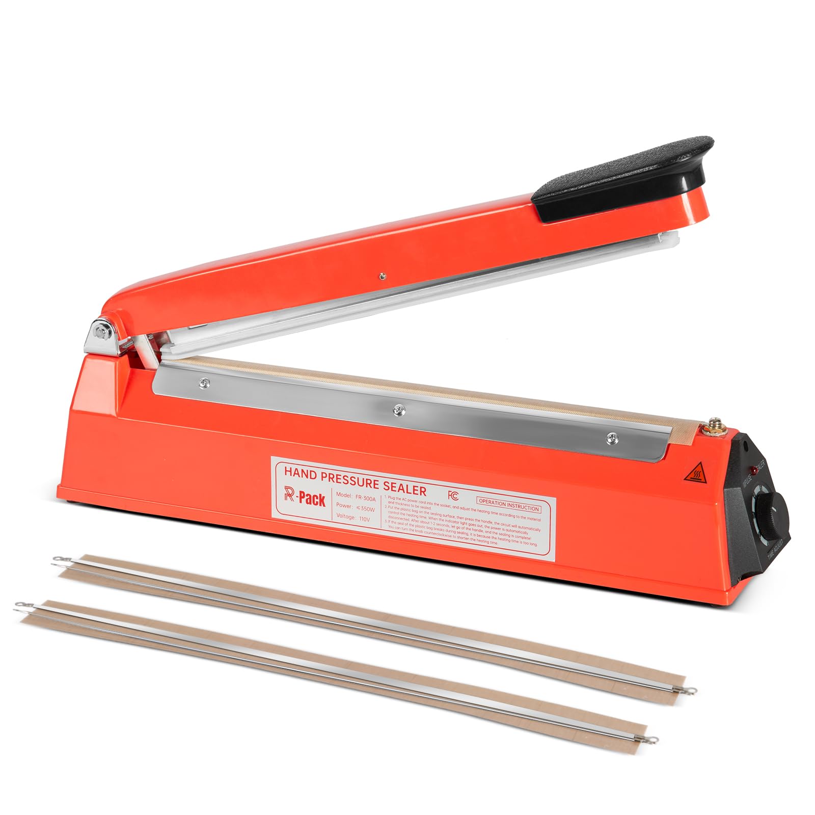 Heavy-Duty 12 Inch Impulse Heat Sealer with Seal Bar - Professional Bag Sealing & Cutting Machine with 2 Extra Replacements (Red) - Perfect for Food Packaging, Vacuum Sealing & Industrial Use
