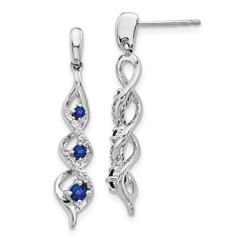 14K Gold Sapphire and Diamond Dangle Earrings - 0.43 CTW Blue Sapphire & 0.12 CTW Diamond Twist Design for Women - Perfect for Weddings, Parties & Special Occasions