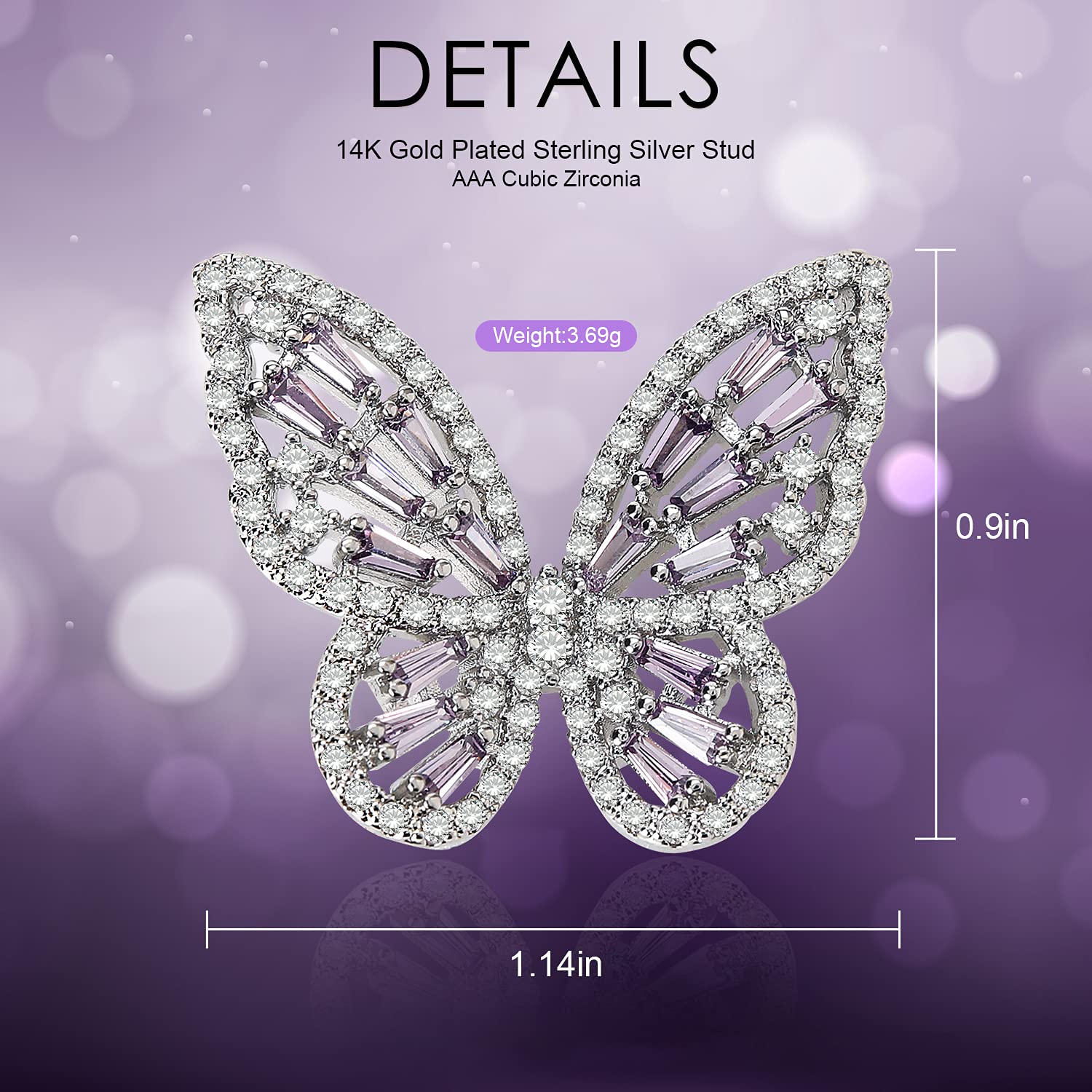 Sparkling Rhinestone Butterfly Bow Earrings for Women - Gold Crystal CZ Drop Dangle Earrings | Hypoallergenic Sterling Silver Cubic Zirconia Studs | Perfect for Valentine's Day, Prom, Wedding & Bridal Jewelry Gifts
