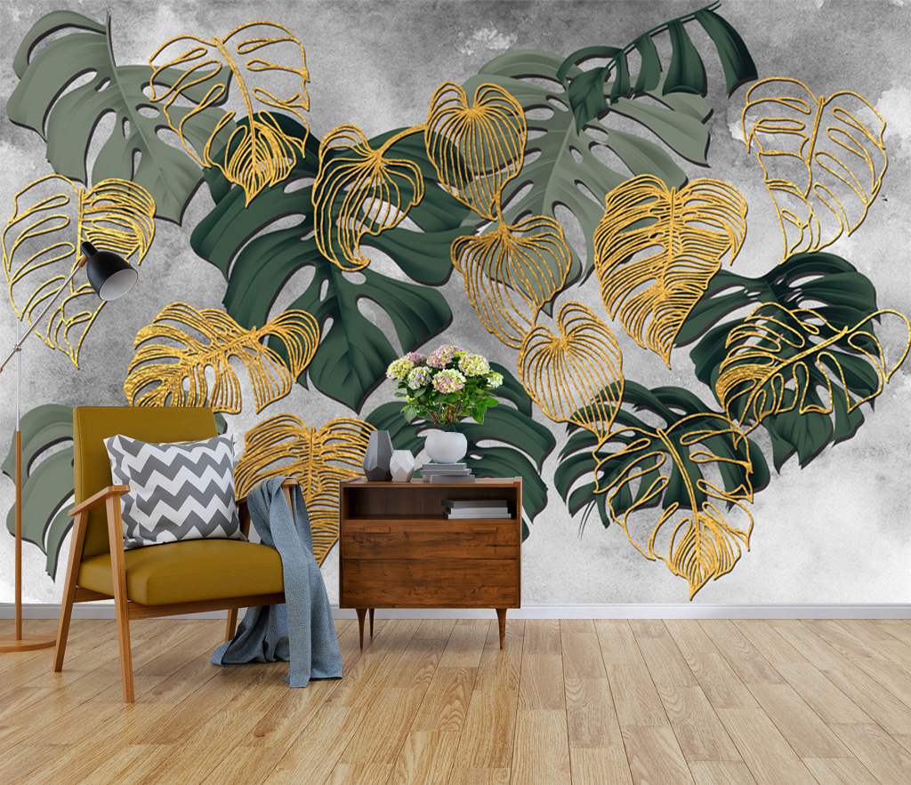 Monstera Leaf Tropical Wallpaper Mural - Self-Adhesive Peel & Stick Wall Decor for Living Room, Bedroom, Office (24