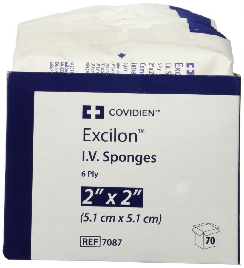 Excilon 7087 Sterile IV Sponge 2x2 Inch - Box of 70 | Medical Gauze for Wound Care, First Aid & Surgical Use | Hospital, Clinic & Emergency Kit Essential