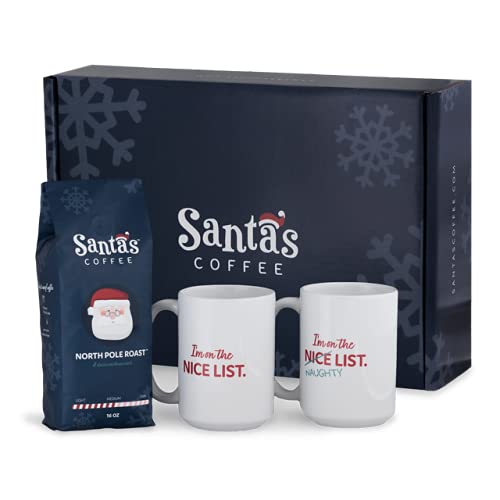 Naughty and Nice List Coffee Mug Set with Medium Roast Coffee - Perfect Holiday Gift for Christmas, Office, or Secret Santa Exchange