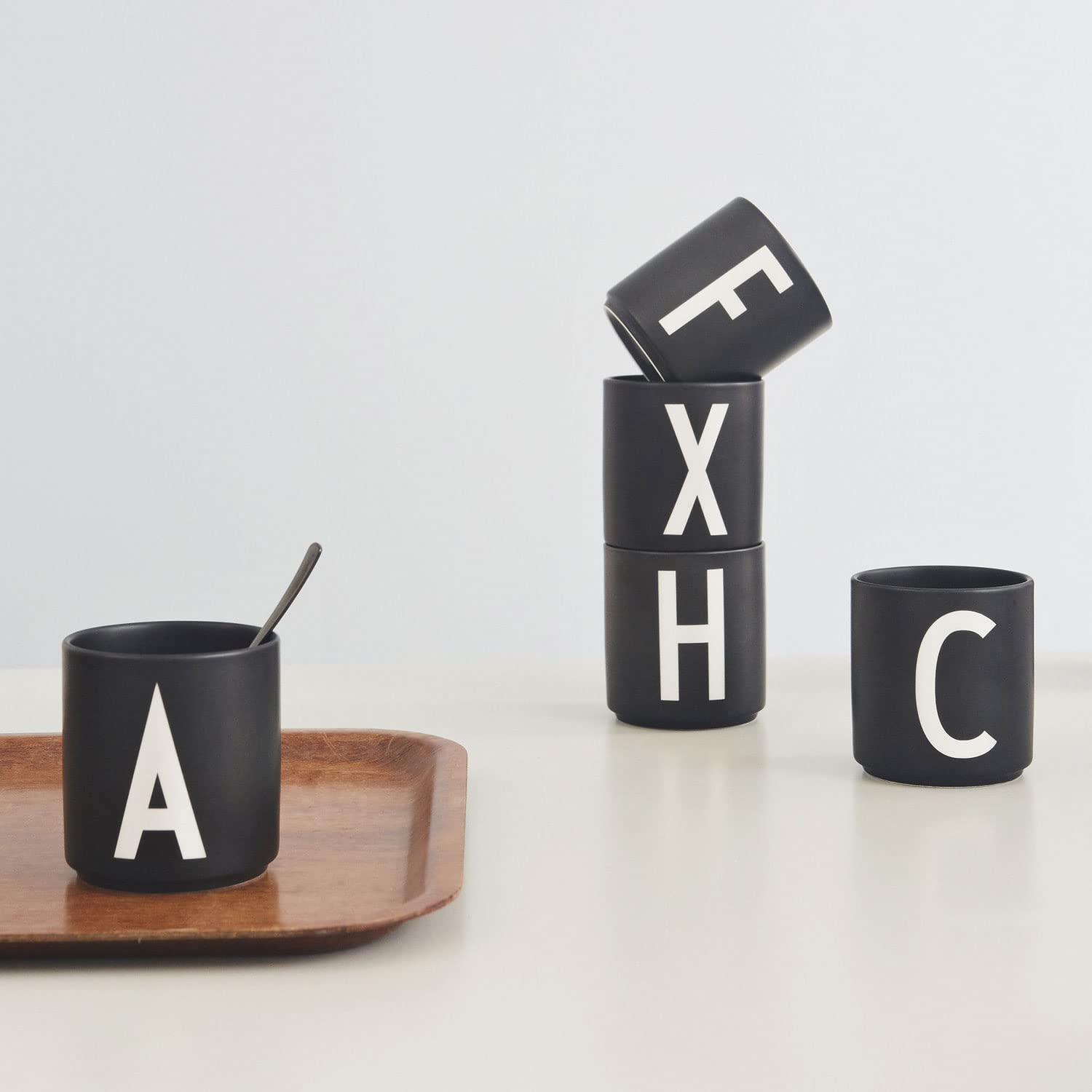 Personalized Monogram Coffee Mug with Initial A-Z | 11 oz Porcelain Tea Cup for Men & Women | Unique Christmas & Thanksgiving Gift for Her, Him, Friends | Perfect for Home, Office & Holiday Gifting | Black Design Letters Mug