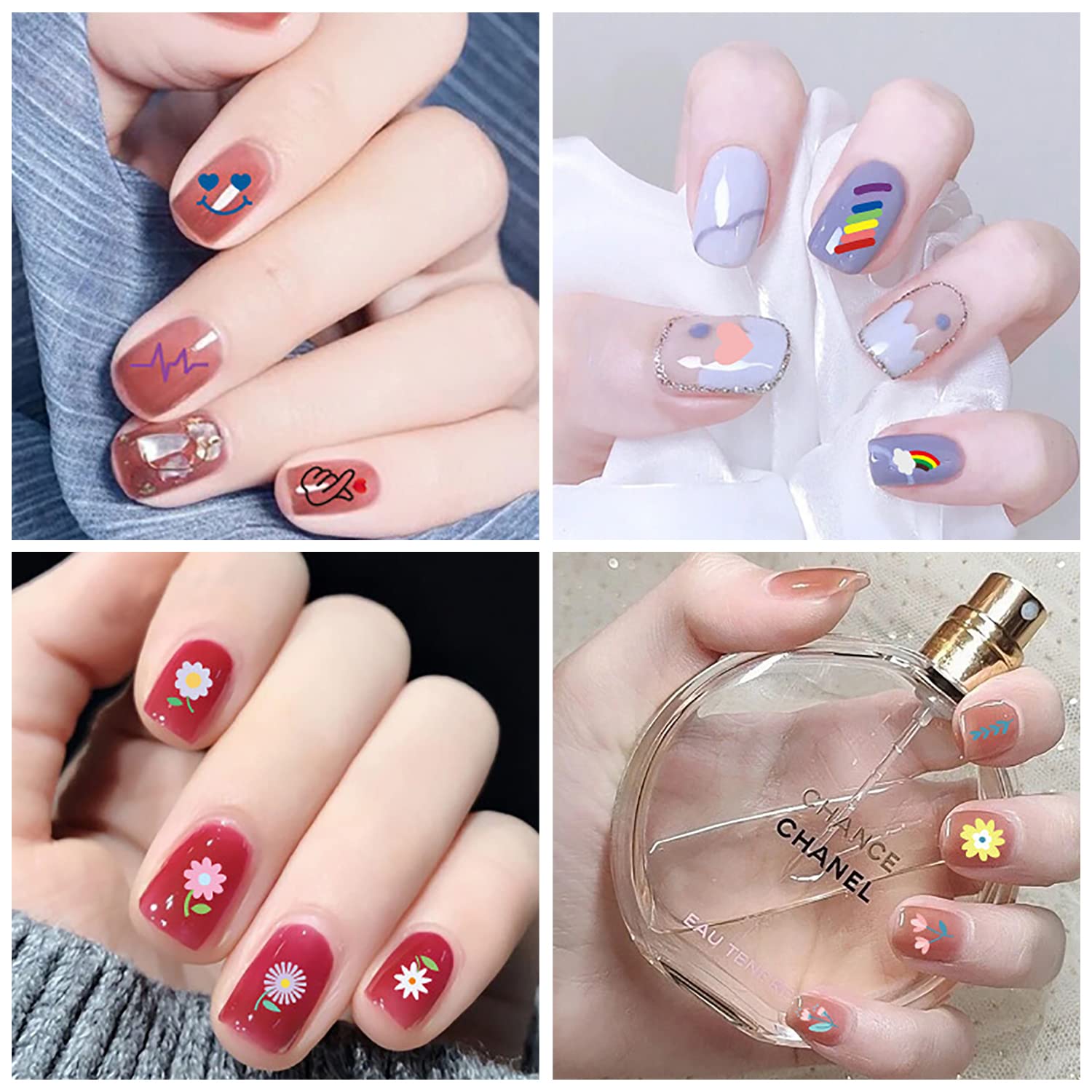 WOKOTO 12 Sheets Flower Nail Stickers for Kids - Cute Floral, Fruits & Cherry Nail Art Decals for Girls | Self-Adhesive Cartoon Nail Stickers | Perfect for Birthday Parties, Playdates & DIY Nail Art