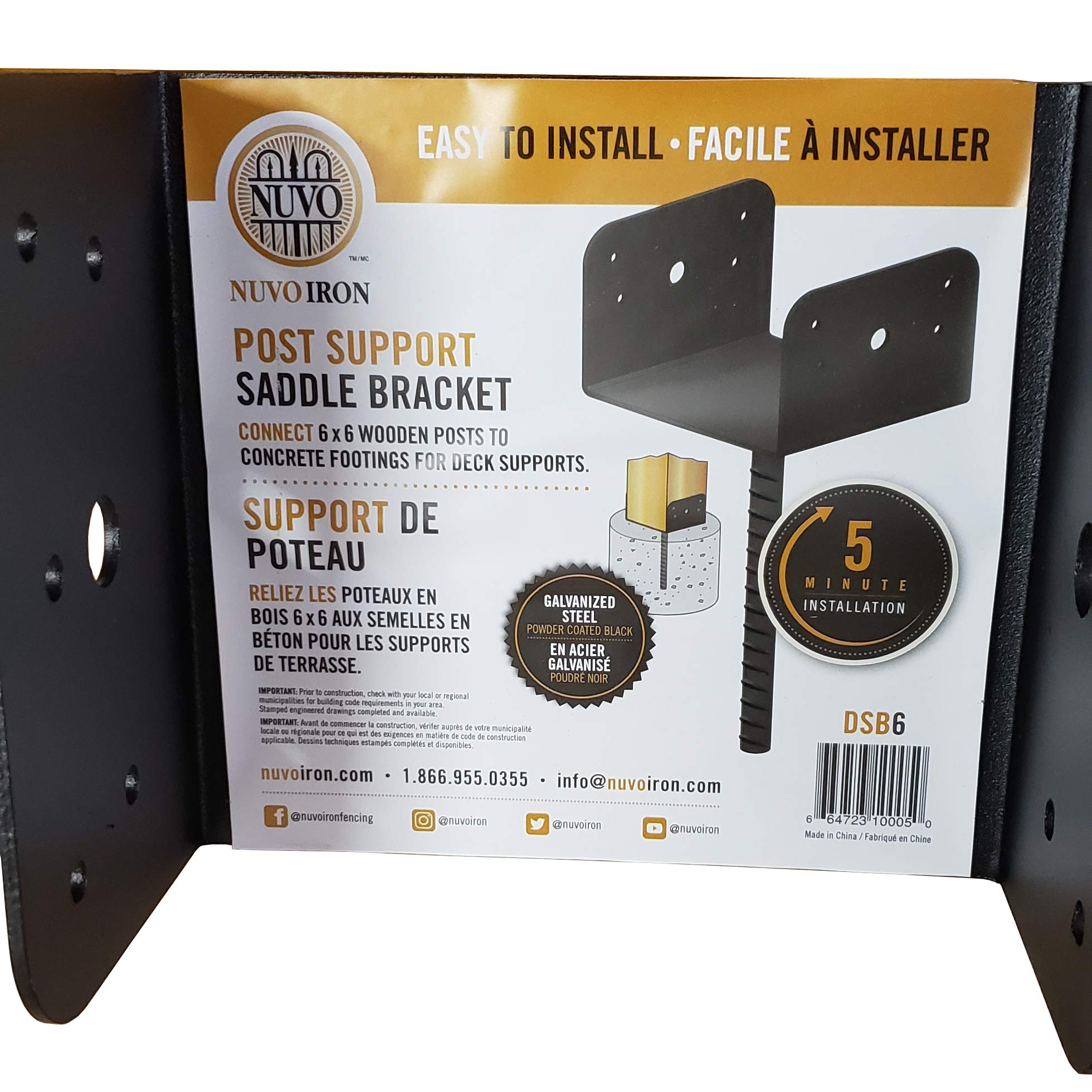 Nuvo Iron DSB6 6 Inch Decorative Black Saddle Bracket - Heavy Duty Shelf Support for Rustic Home Decor, Kitchen Shelving, and Industrial Style Furniture