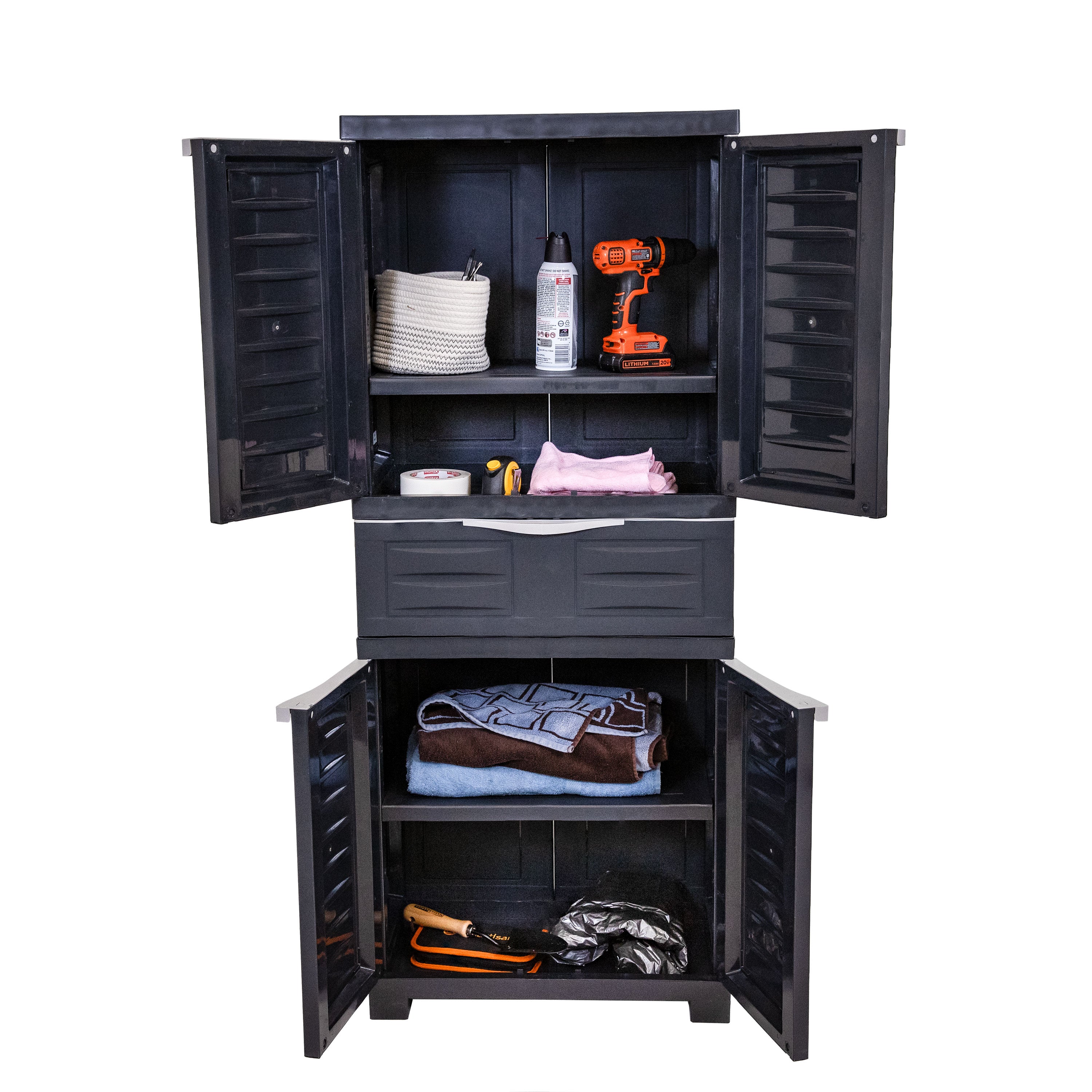 Durable Plastic Garage Storage Cabinet with 2 Adjustable Shelves - Heavy Duty Utility Organizer for Tools, Gardening Supplies & Home Organization