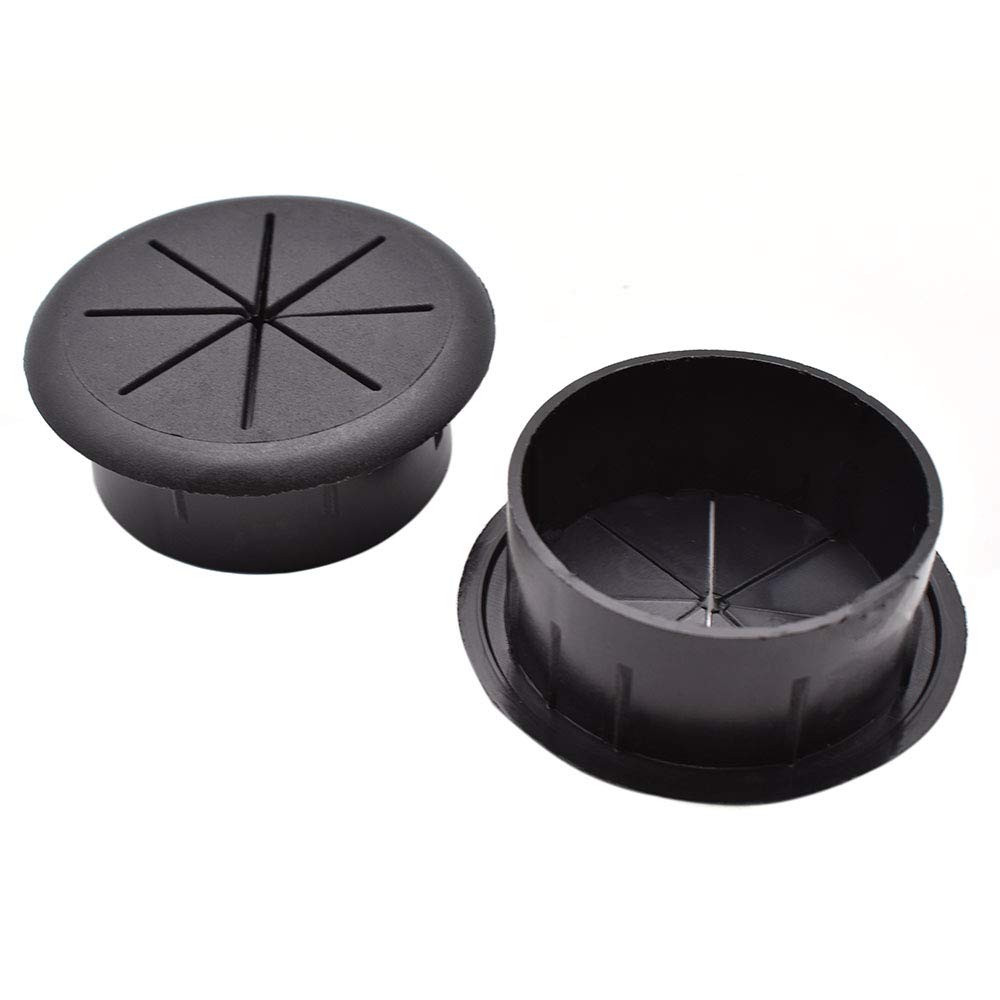 2 Inch (50mm) Black Flexible Desk Hole Cover Grommet Kit - Cable Management Organizer with 2 Desk Grommets, 2 Cable Clips (5 Slots), 4 Reusable Ties - Perfect for Office Desk, Home Workstation & Computer Wiring Protection