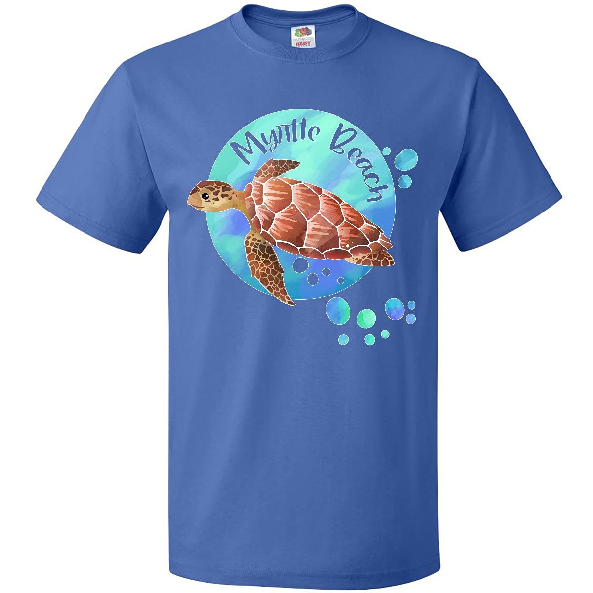 Inktastic Myrtle Beach Sea Turtle and Bubbles Graphic T-Shirt for Men & Women | Cute Ocean Animal Design | Perfect for Beach Vacation, Summer Outfits & Casual Wear