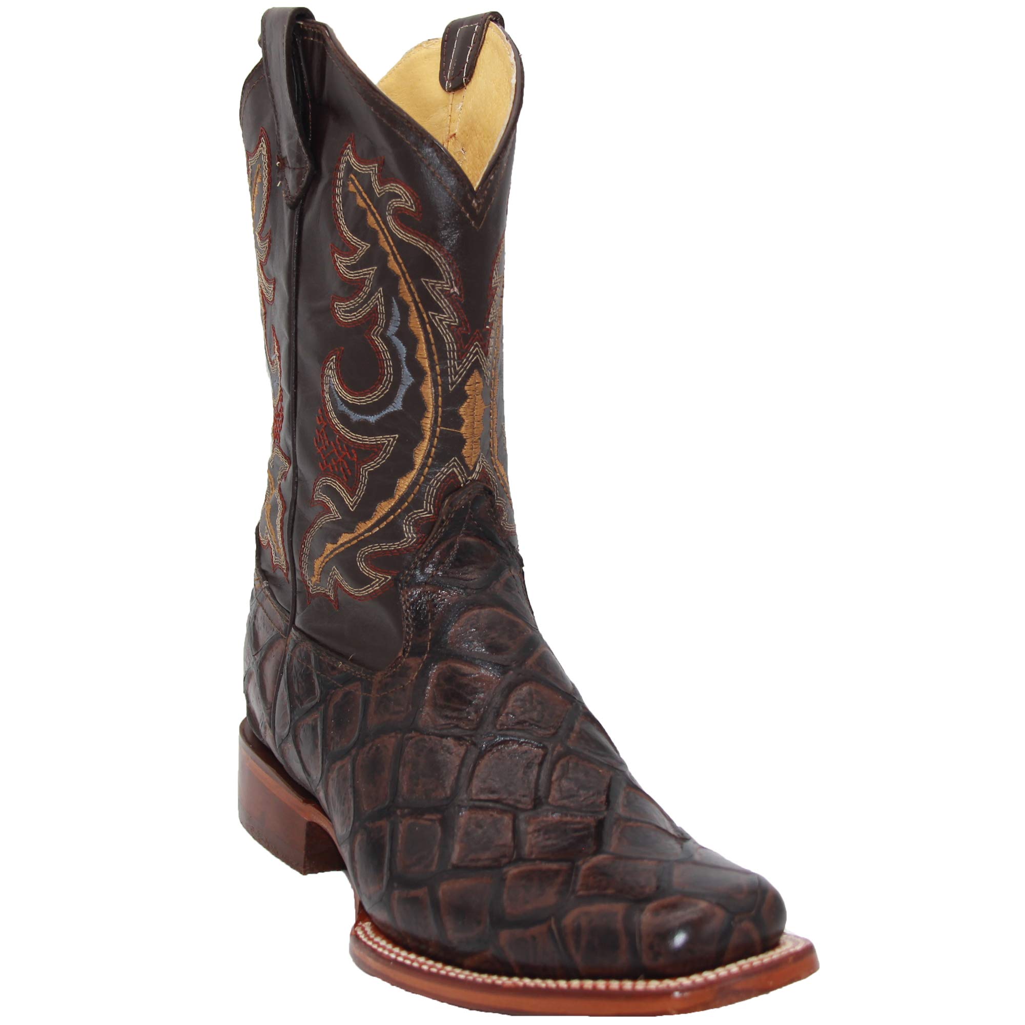 Western Shops Men’s Leather Pirarucu Fish Print Cowboy Boots – Durable & Stylish for Rodeo, Country Dance & Outdoor Adventures