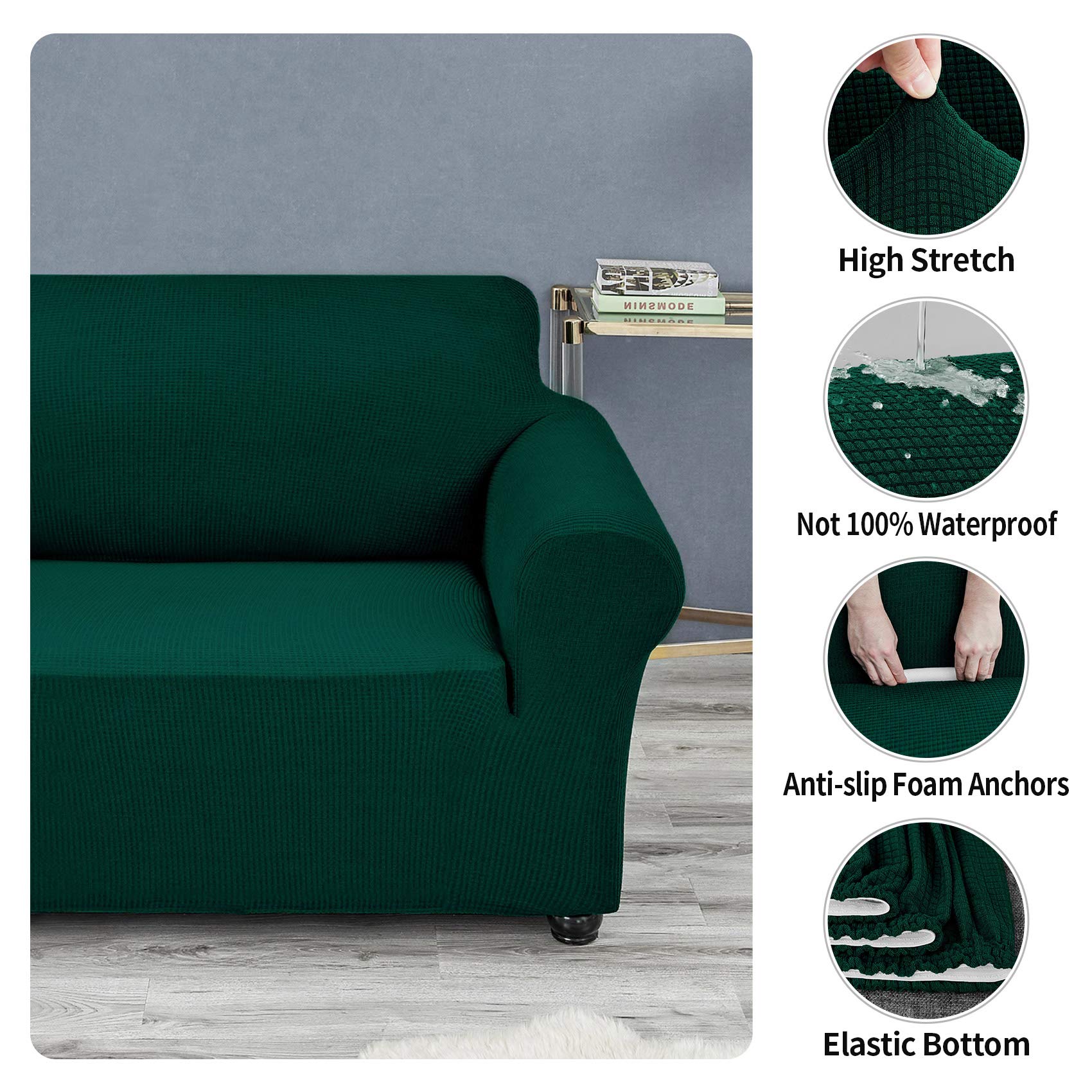 Joccun Stretch Sofa Cover Slipcover - 1-Piece Jacquard Spandex Couch Cover for 3-Cushion Couches, Washable Furniture Protector for Living Room, Kids & Pets (Hunter Green) | Perfect for Home Decor, Pet Owners & Family Gatherings