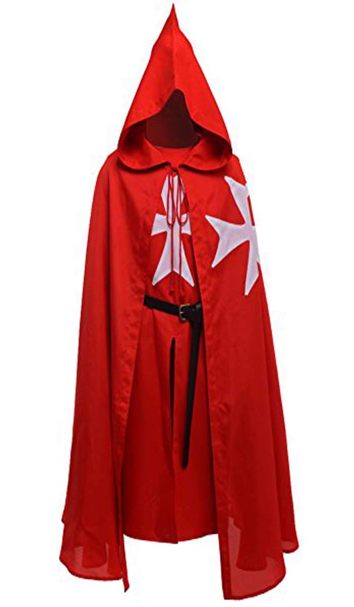 Authentic Medieval Knight Red Cloak & Crusader Tunic with Hooded Cape - SCA Costume for LARP, Renaissance Fairs & Historical Reenactment (Sizes S-6XL)