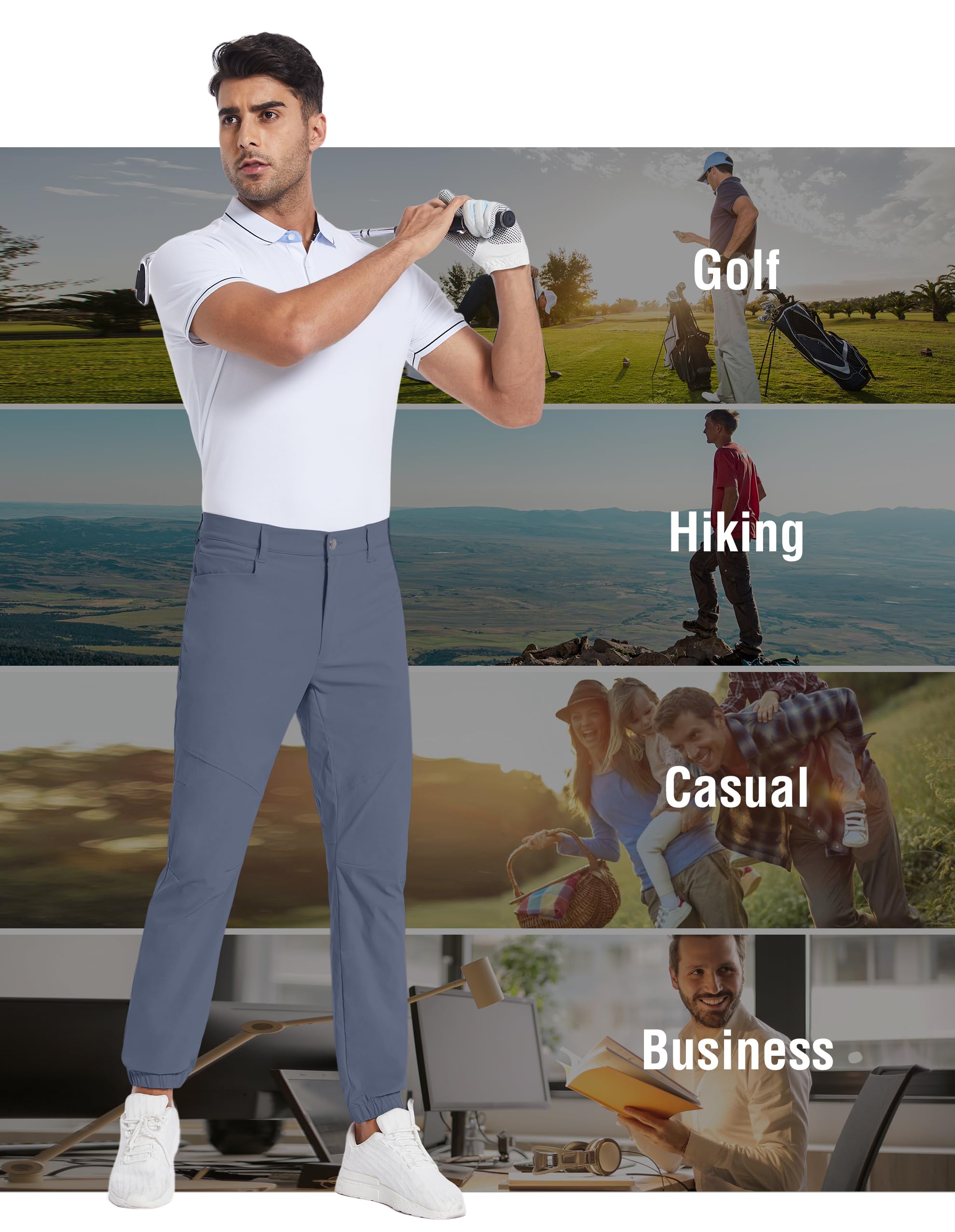 PULI Men's Stretch Golf Joggers Pants - Waterproof Slim Fit with 4 Pockets for Hiking, Casual, Travel & Work | Perfect for Outdoor Activities & Everyday Wear