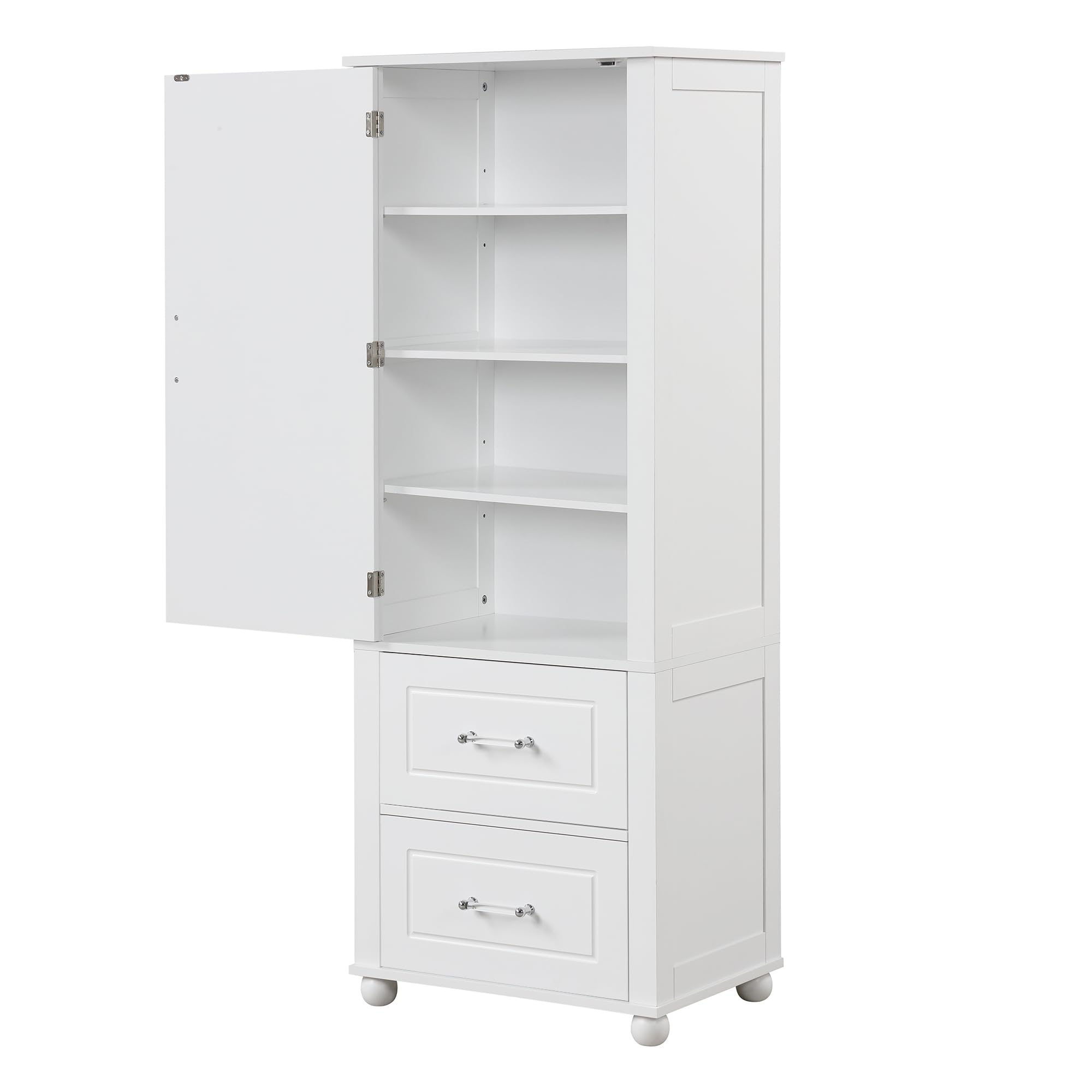 LZ LEISURE ZONE Tall Bathroom Storage Cabinet with 2 Drawers & Adjustable Shelf - Freestanding Bathroom Organizer for Home, Kitchen, Living Room - Anti-Tip Design, White - Perfect for Small Space Organization & Bathroom Essentials Storage