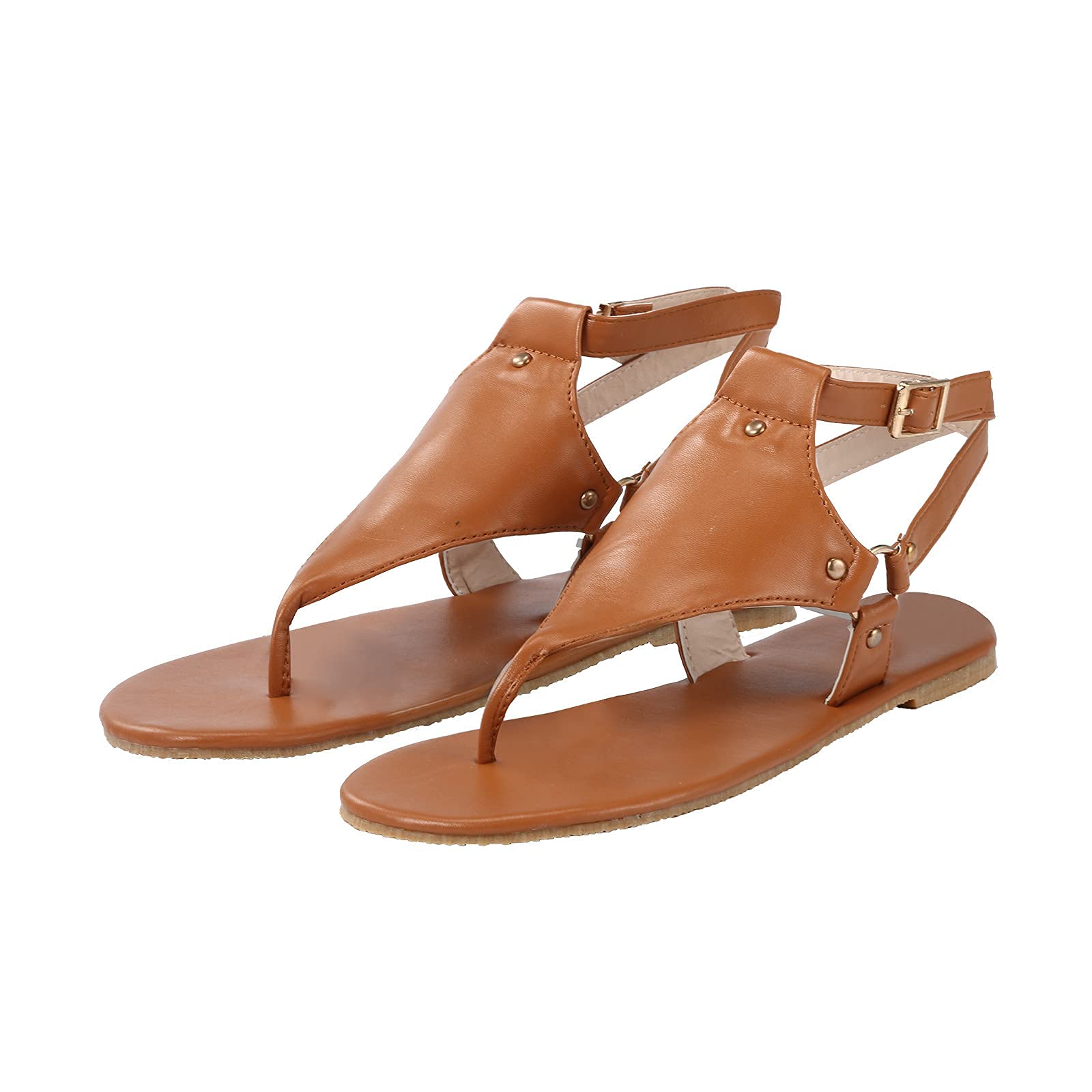 Women's Casual Summer Roman Open Toe Sandals - Buckle Strap Leather Flat Sandals for Walking - Retro Style Comfortable Footwear - Perfect for Beach, Vacation & Daily Wear