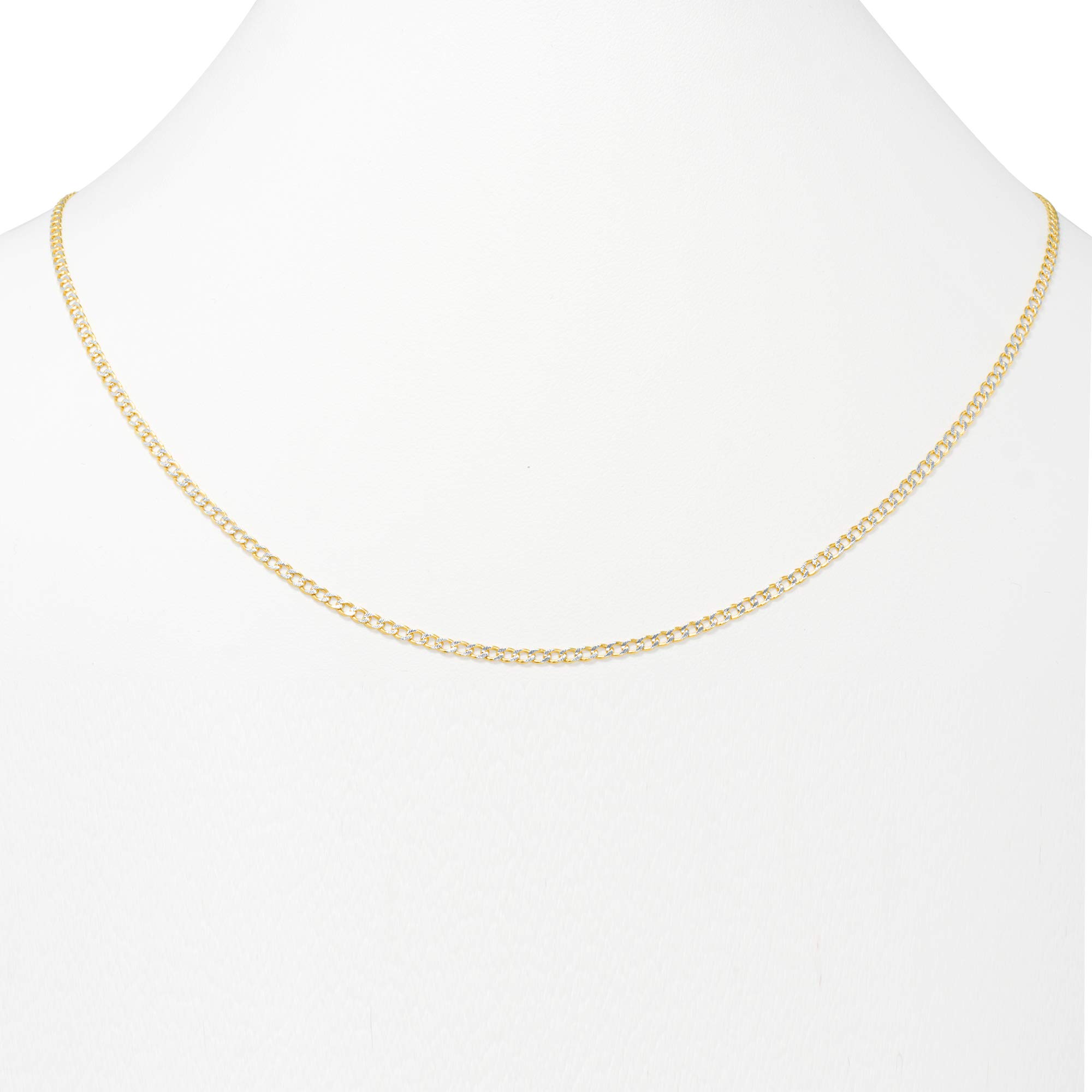 10K Real Yellow Gold Cuban Curb Link Chain Necklace - 2.5mm Diamond Cut Pave Design (16