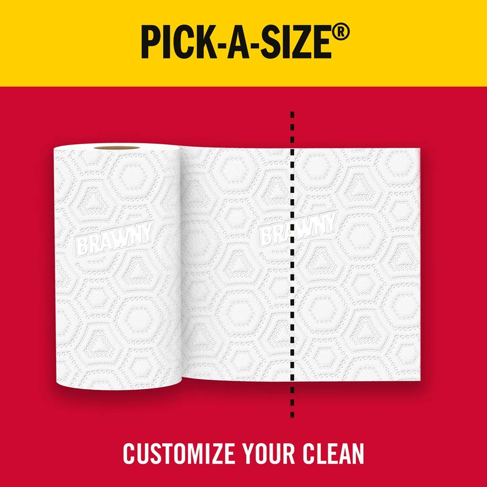 Brawny Paper Towels, 6 XL Rolls | Pick-A-Size | White | 6 Rolls = 12 Regular Rolls | Ultra Absorbent for Kitchen, Bathroom & Cleaning Messes